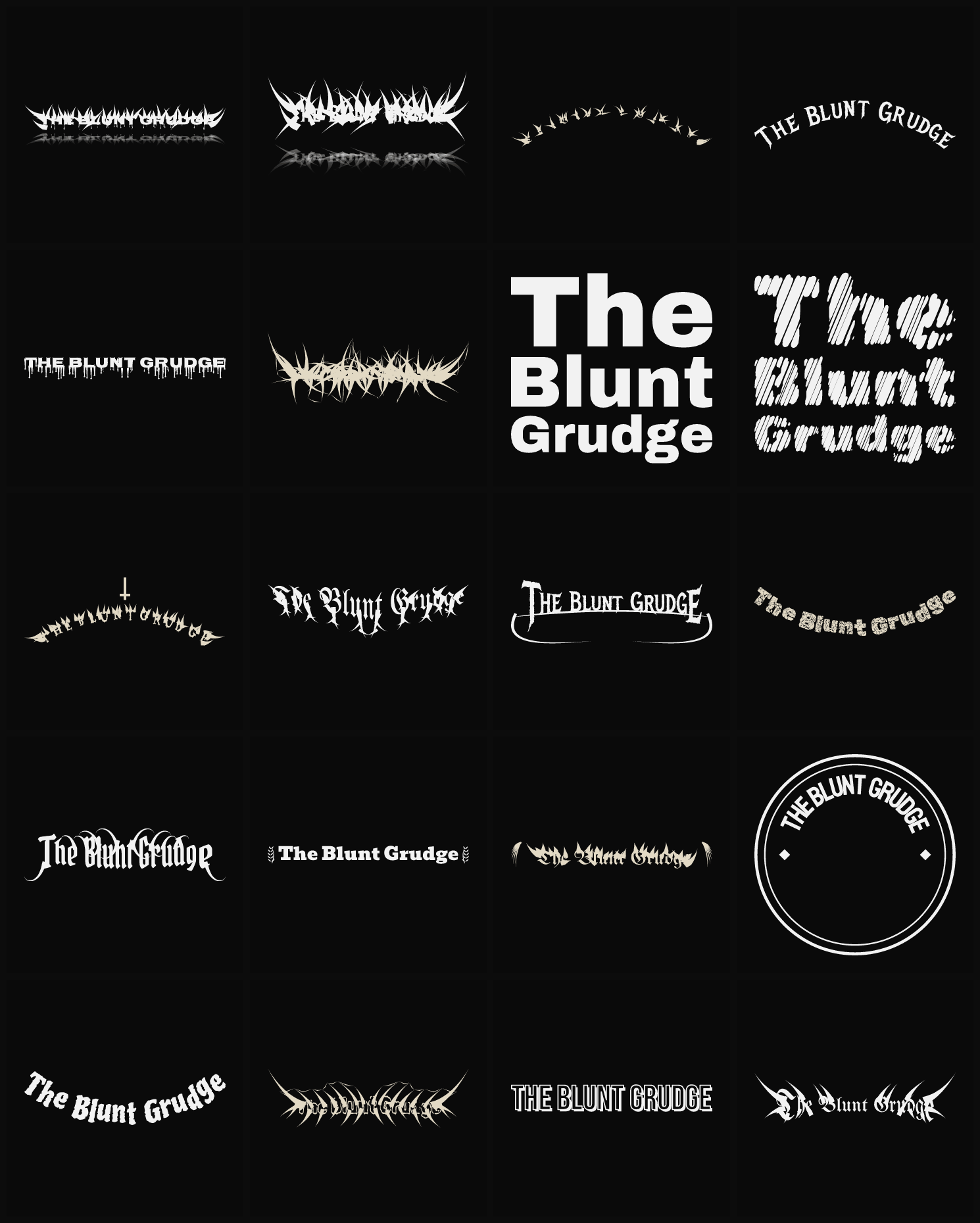 Twenty The Blunt Grudge band logo ideas — different faces, treatments and spike settings