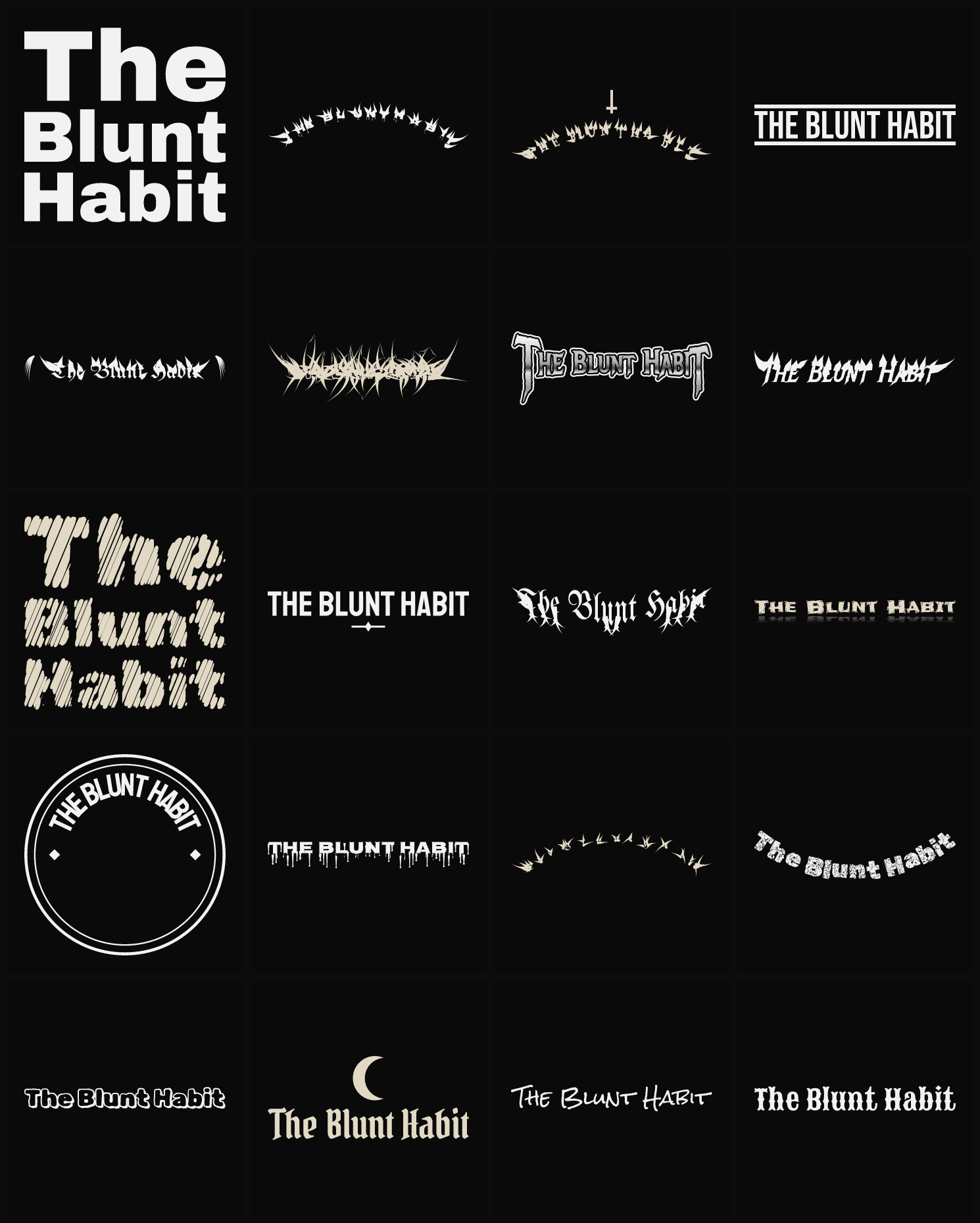 Twenty The Blunt Habit band logo ideas — different faces, treatments and spike settings