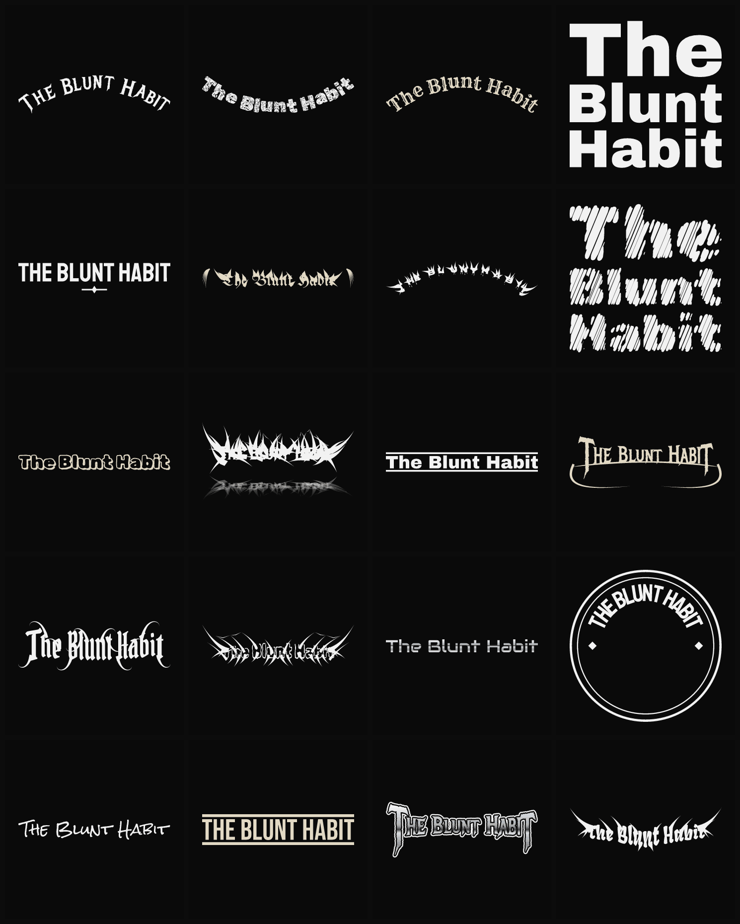 Twenty The Blunt Habit band logo ideas — different faces, treatments and spike settings