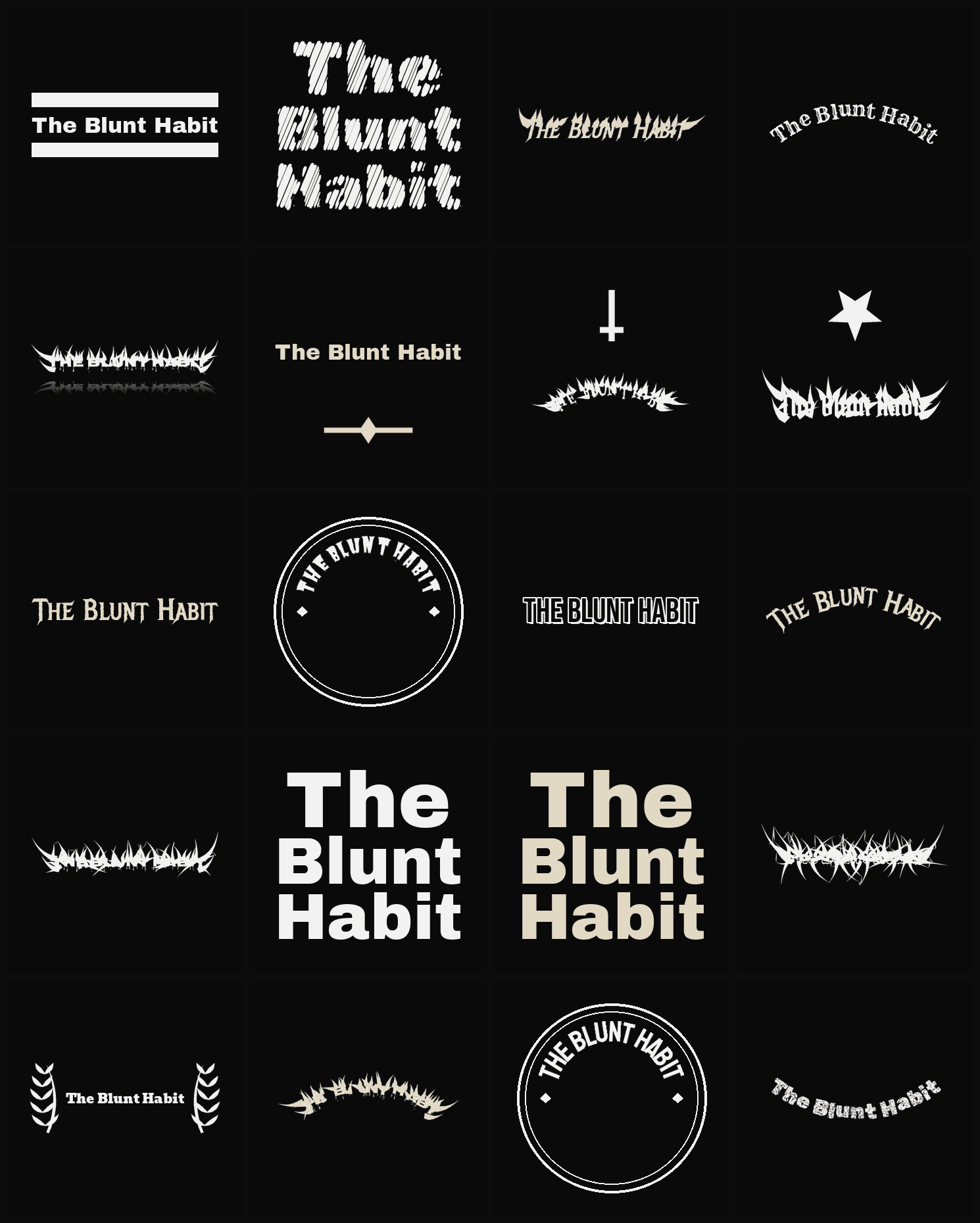 Twenty The Blunt Habit band logo ideas — different faces, treatments and spike settings