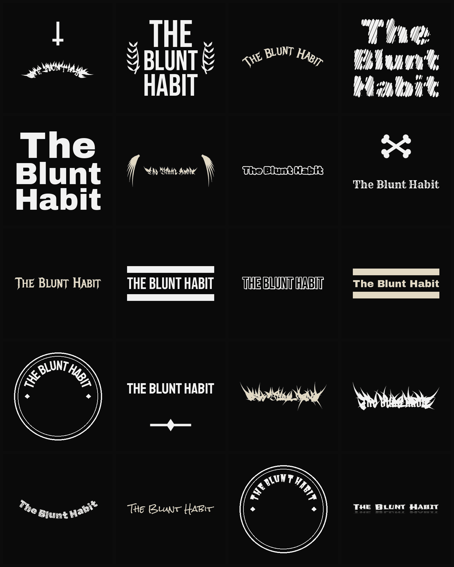 Twenty The Blunt Habit band logo ideas — different faces, treatments and spike settings