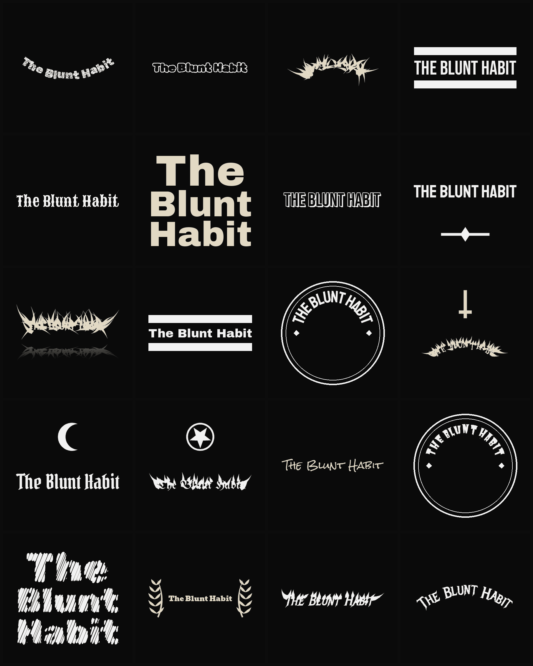 Twenty The Blunt Habit band logo ideas — different faces, treatments and spike settings
