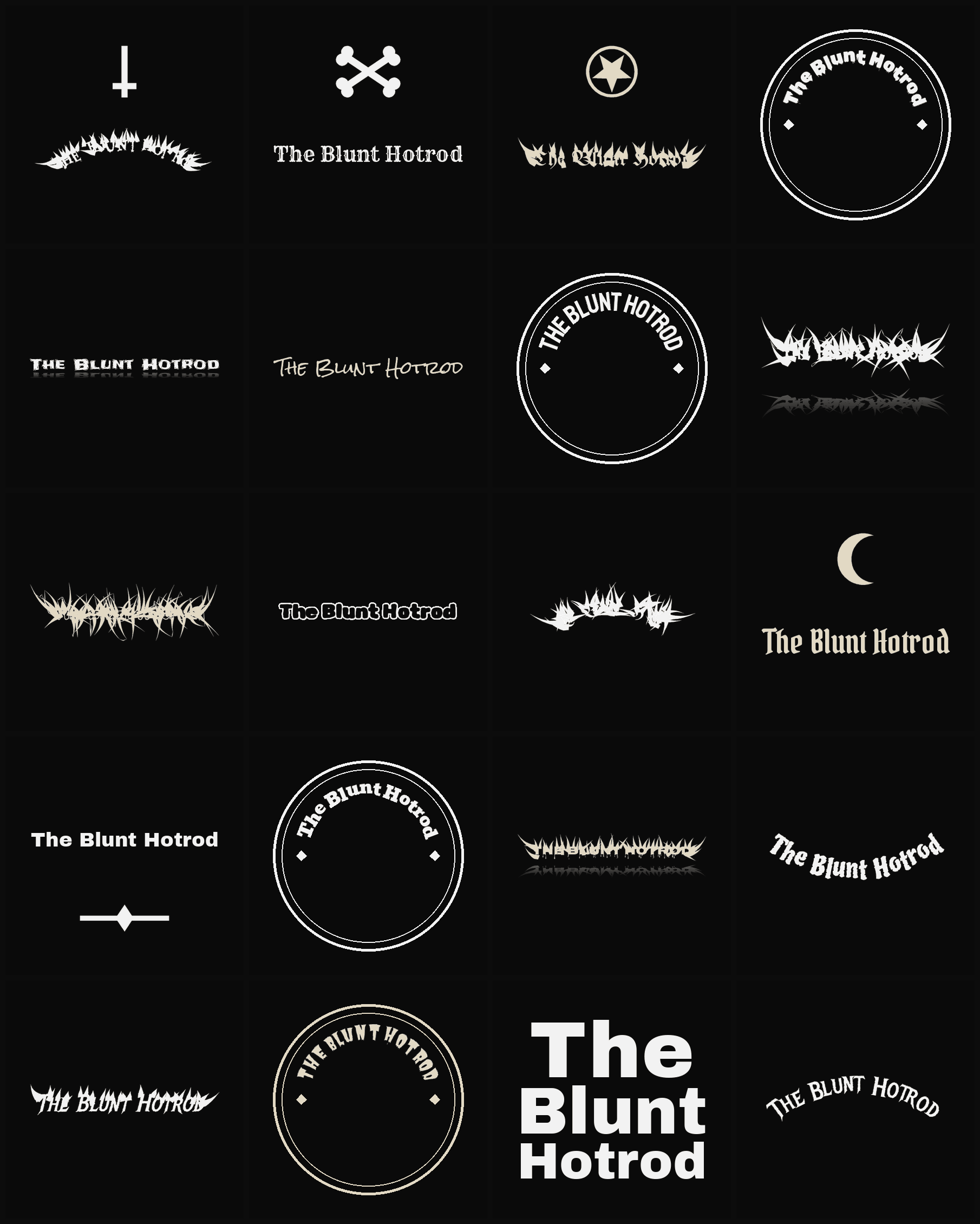 Twenty The Blunt Hotrod band logo ideas — different faces, treatments and spike settings