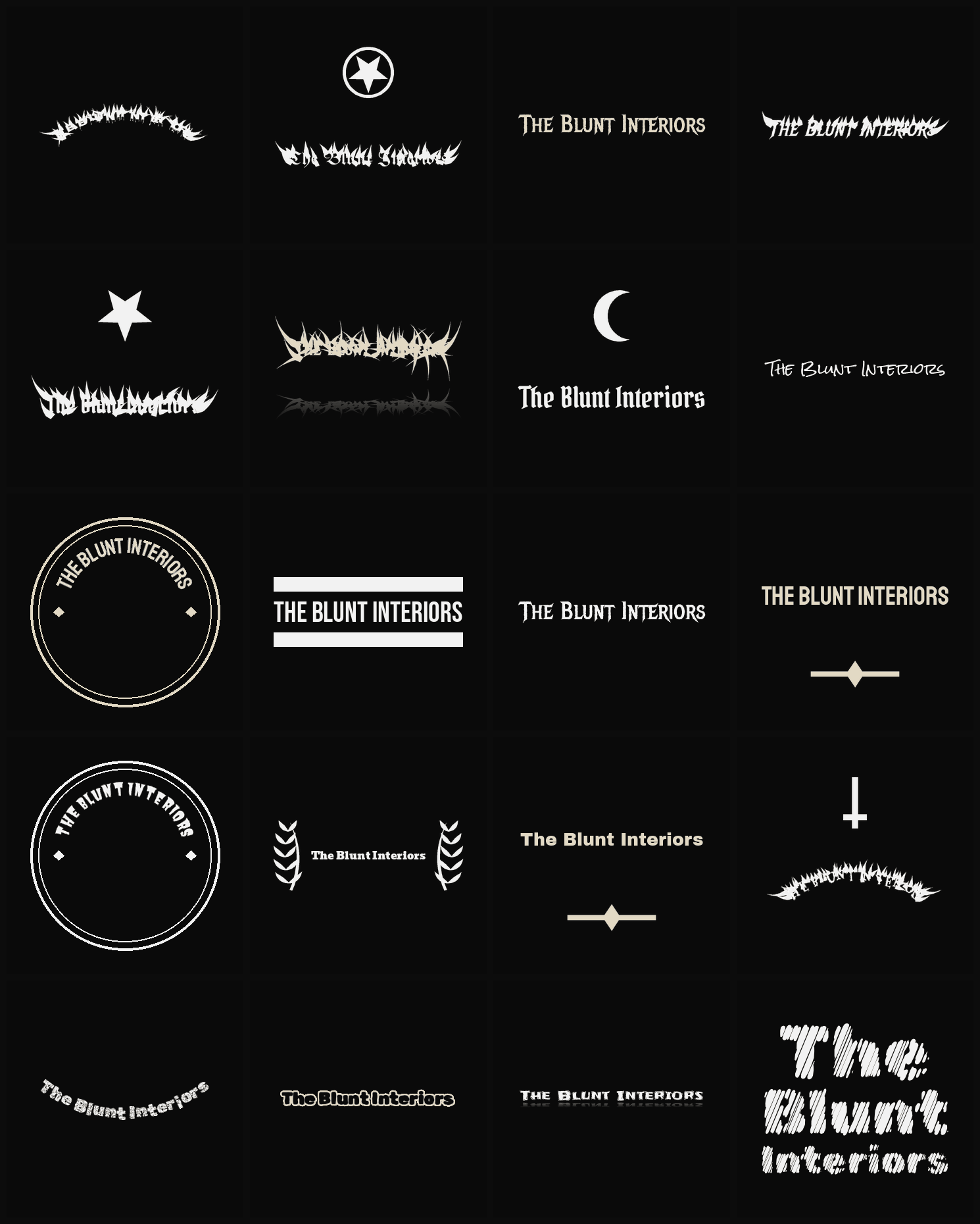 Twenty The Blunt Interiors band logo ideas — different faces, treatments and spike settings