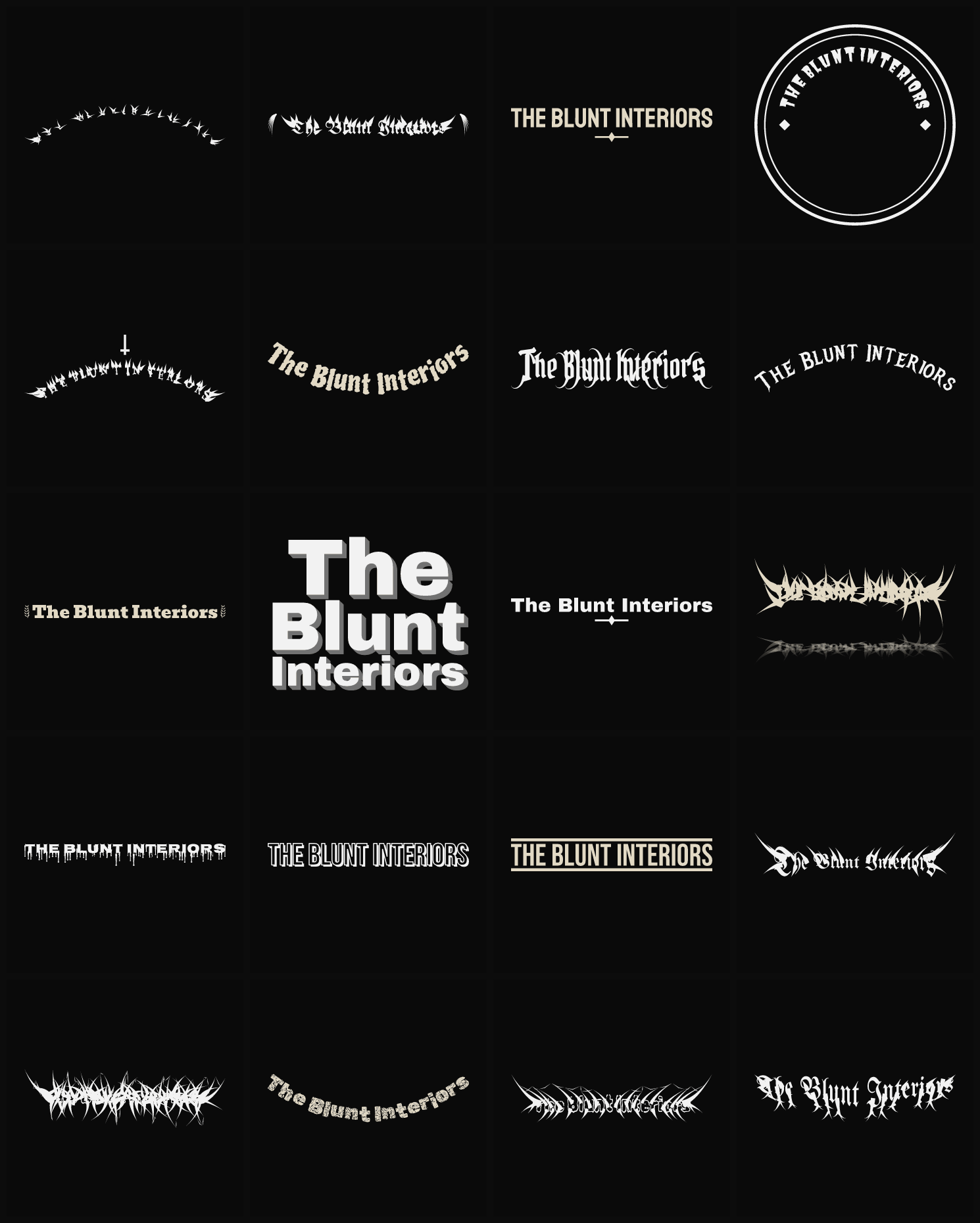 Twenty The Blunt Interiors band logo ideas — different faces, treatments and spike settings