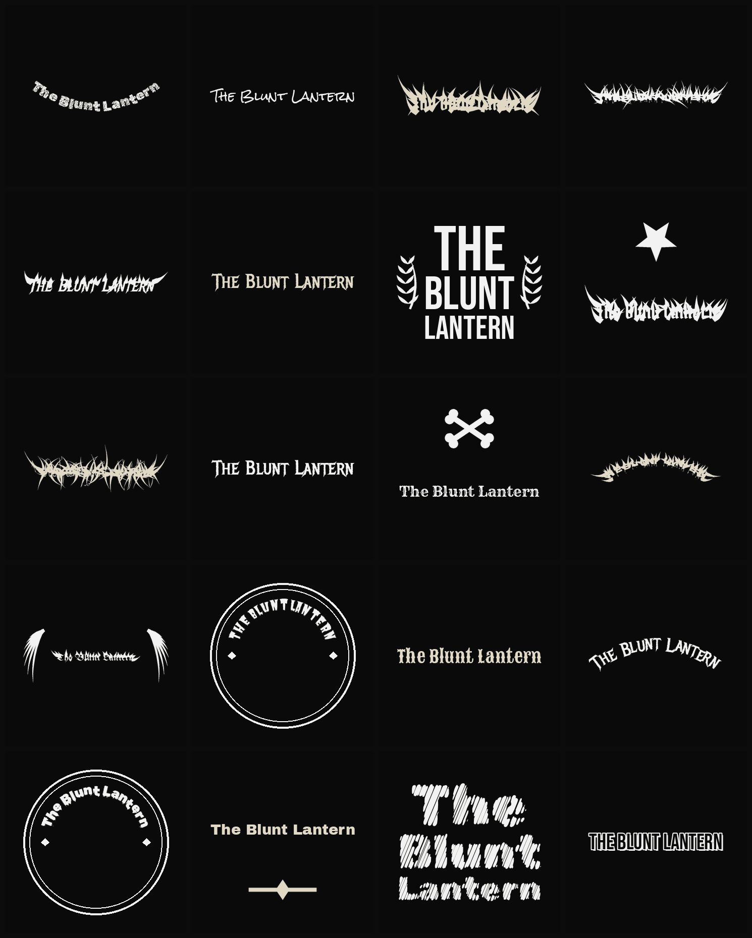 Twenty The Blunt Lantern band logo ideas — different faces, treatments and spike settings