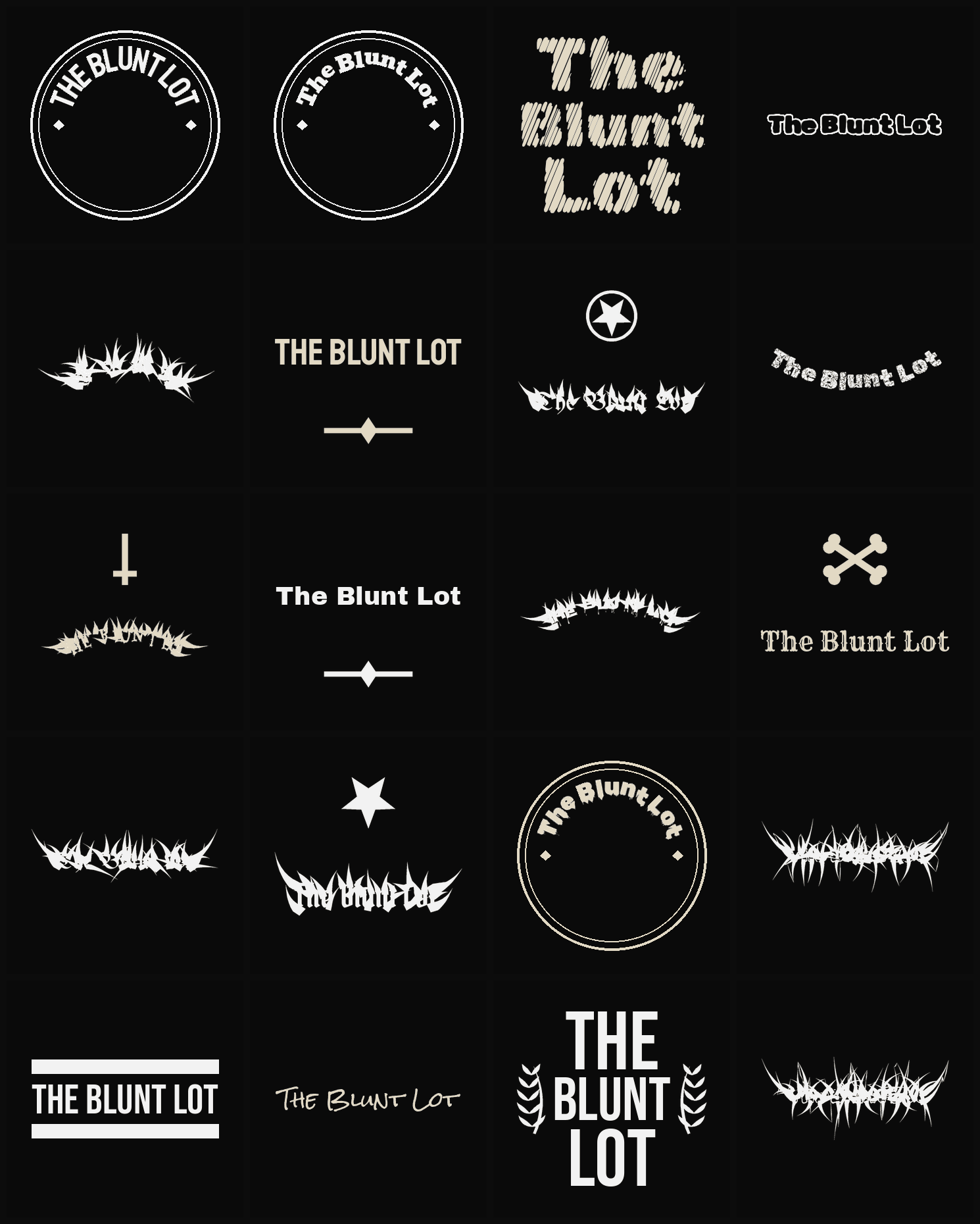 Twenty The Blunt Lot band logo ideas — different faces, treatments and spike settings