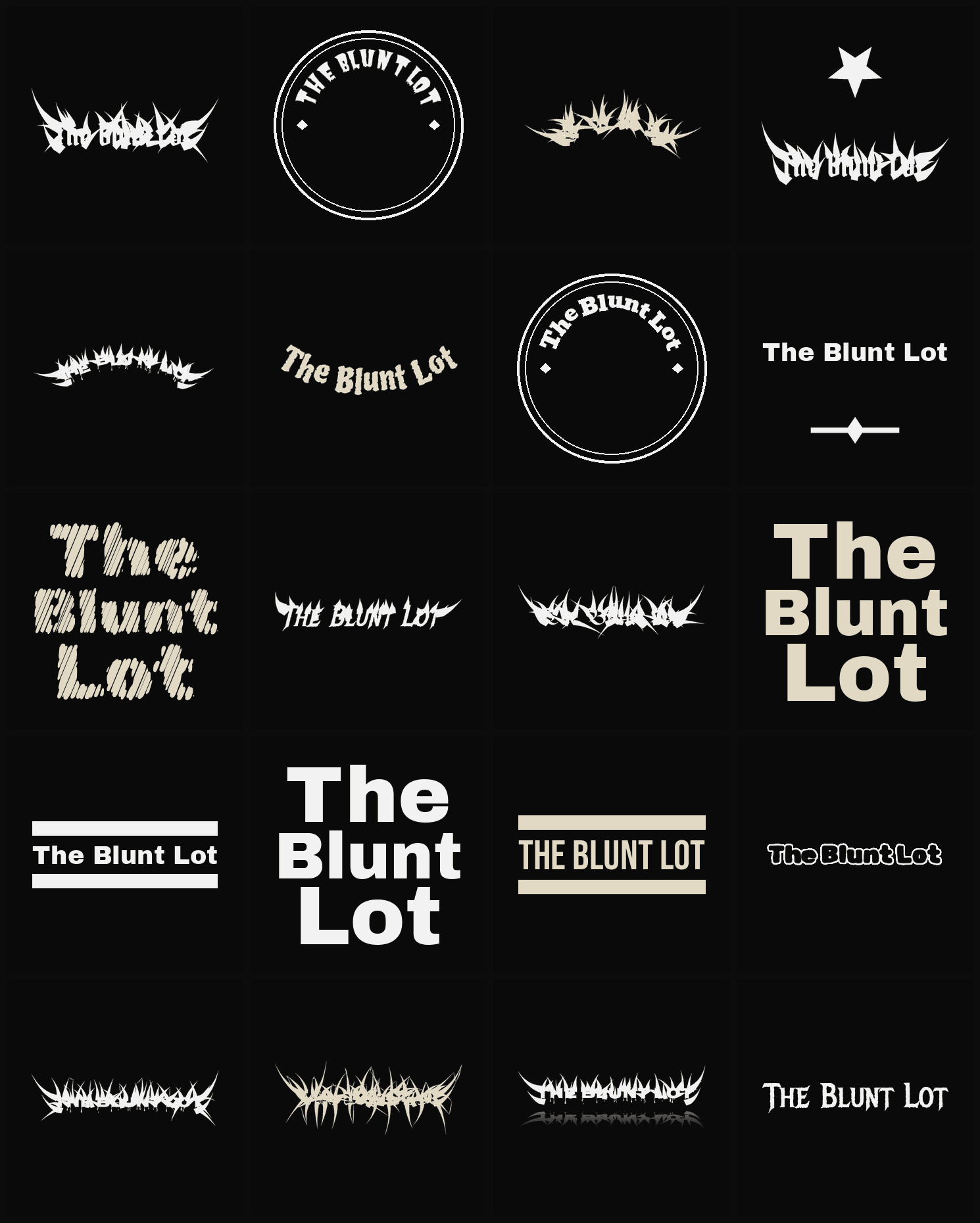 Twenty The Blunt Lot band logo ideas — different faces, treatments and spike settings