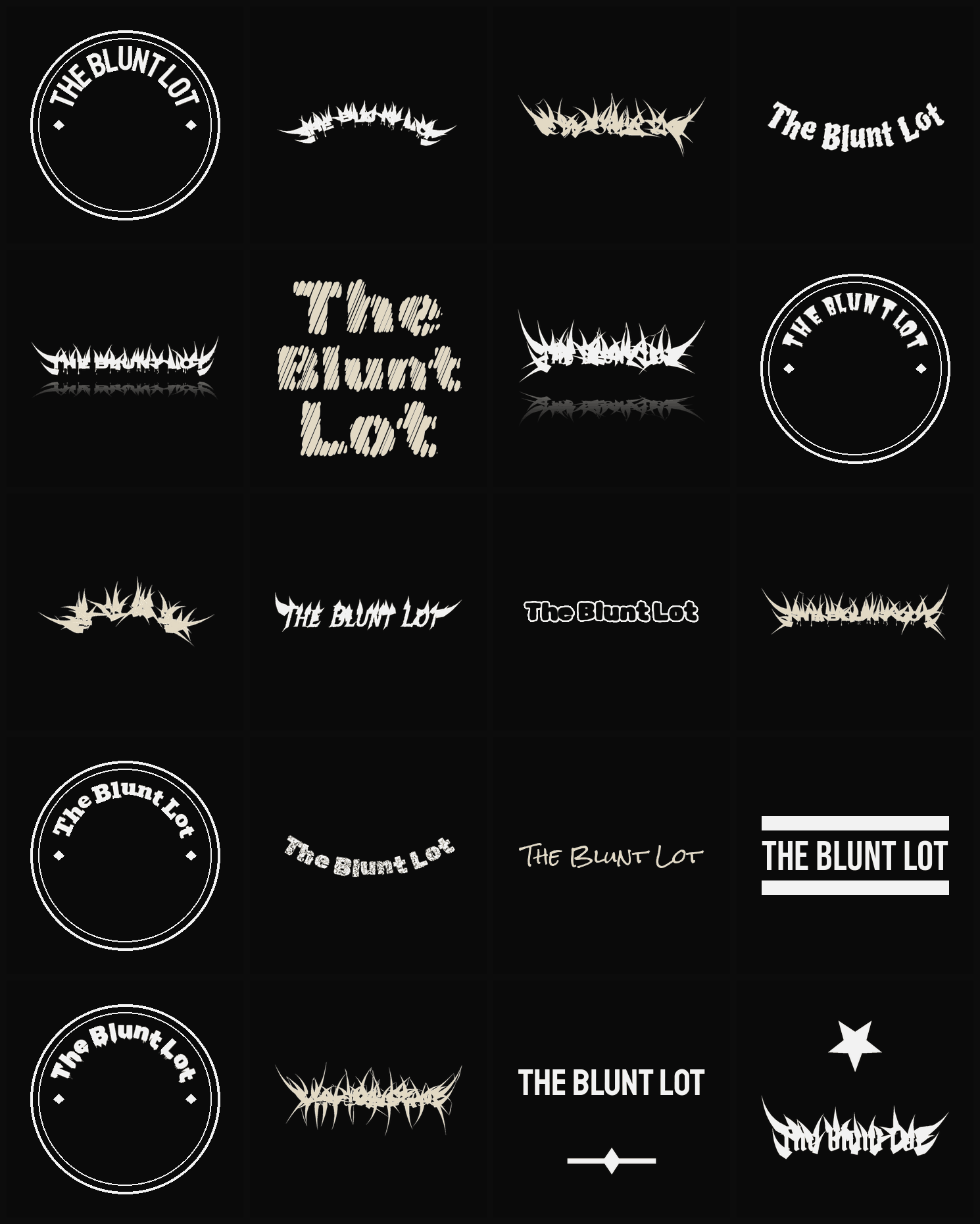 Twenty The Blunt Lot band logo ideas — different faces, treatments and spike settings