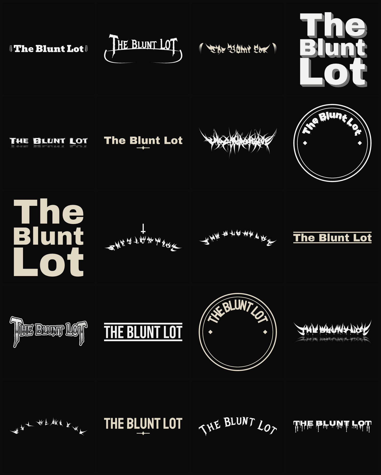 Twenty The Blunt Lot band logo ideas — different faces, treatments and spike settings