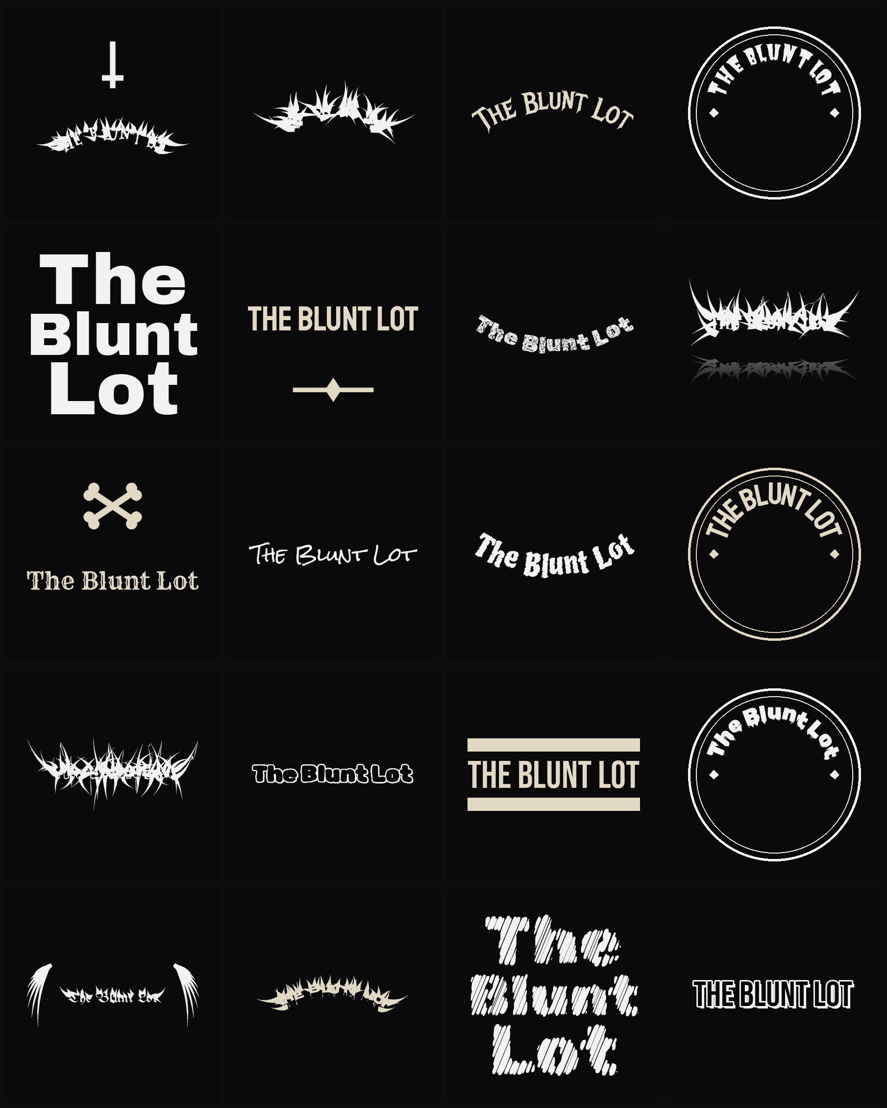 Twenty The Blunt Lot band logo ideas — different faces, treatments and spike settings