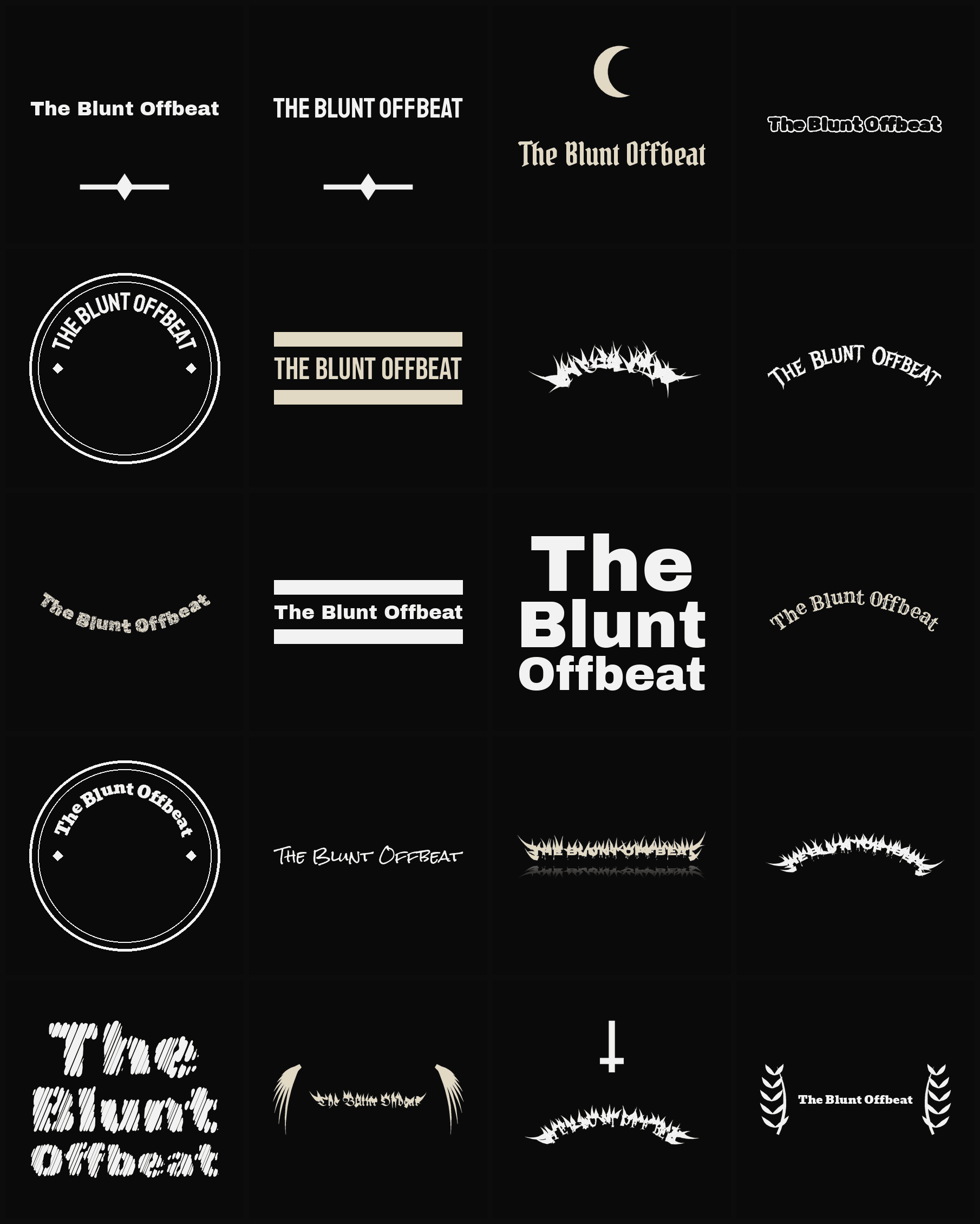 Twenty The Blunt Offbeat band logo ideas — different faces, treatments and spike settings