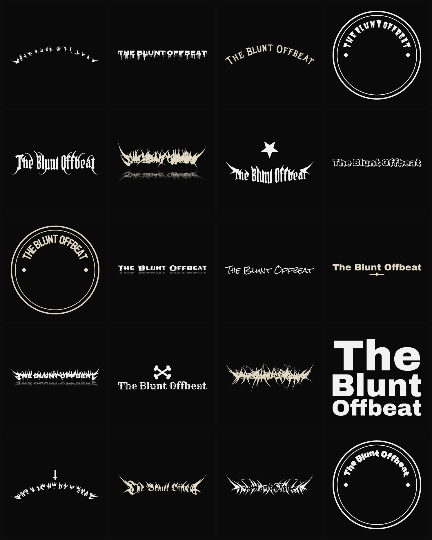 Twenty The Blunt Offbeat band logo ideas — different faces, treatments and spike settings