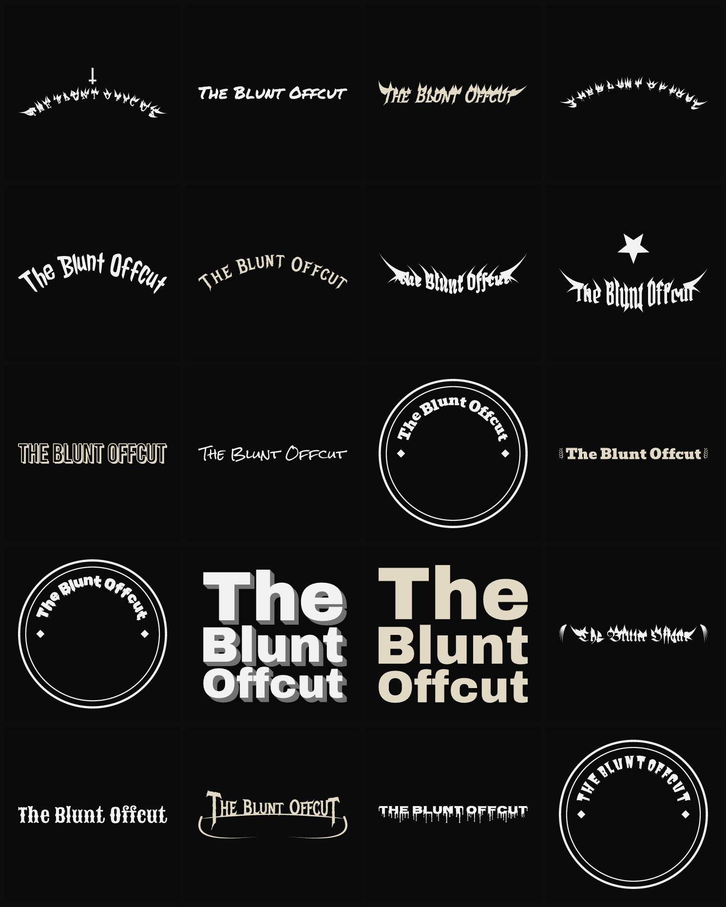 Twenty The Blunt Offcut band logo ideas — different faces, treatments and spike settings