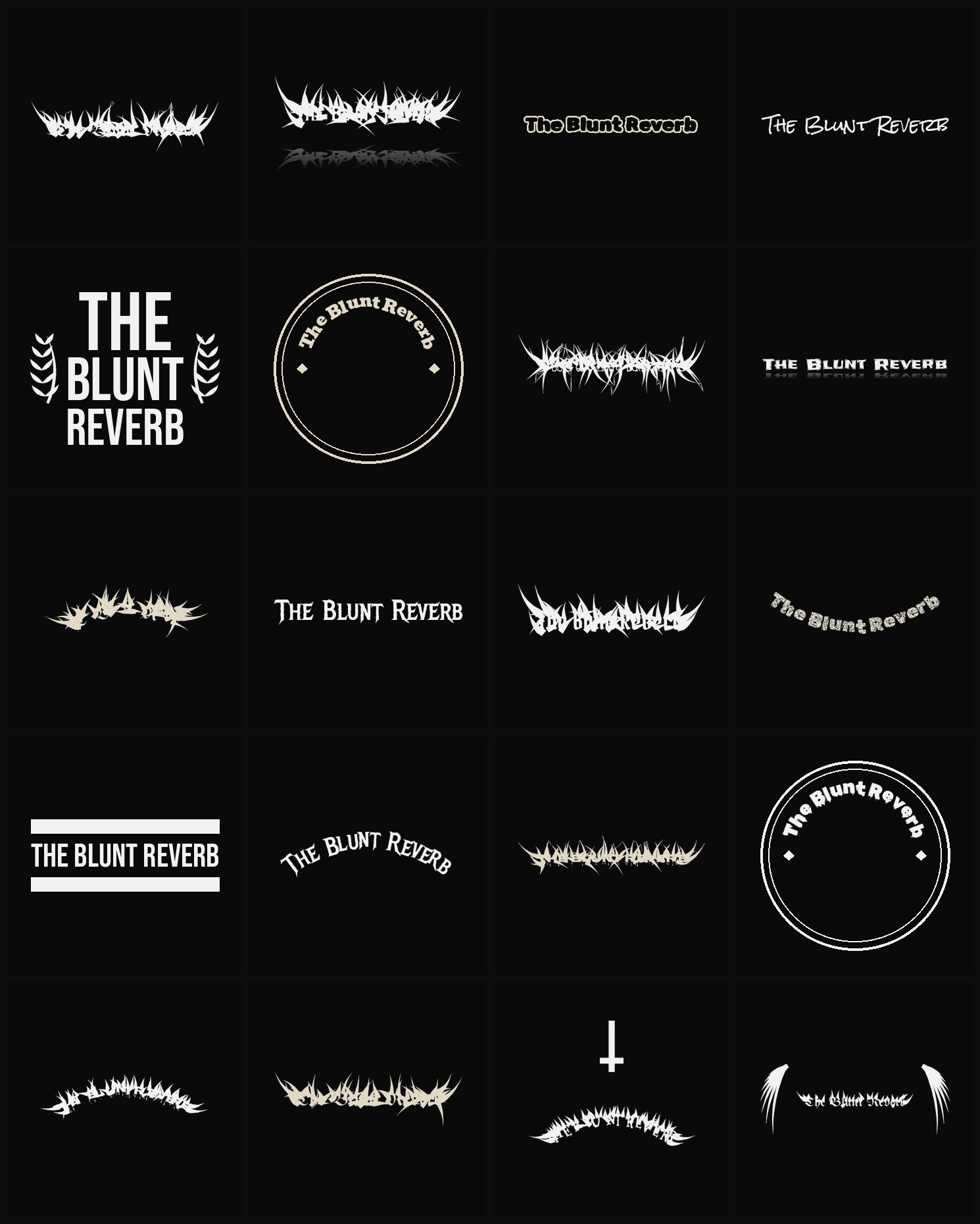 Twenty The Blunt Reverb band logo ideas — different faces, treatments and spike settings