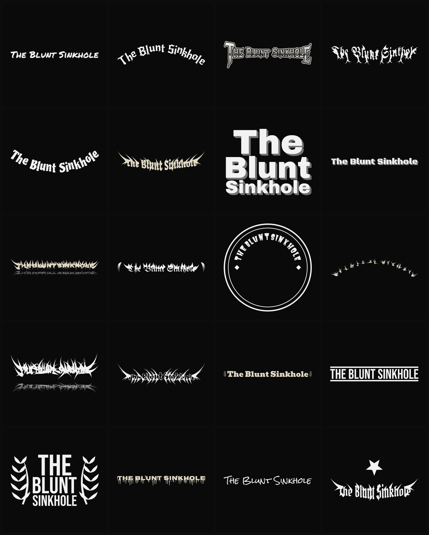 Twenty The Blunt Sinkhole band logo ideas — different faces, treatments and spike settings