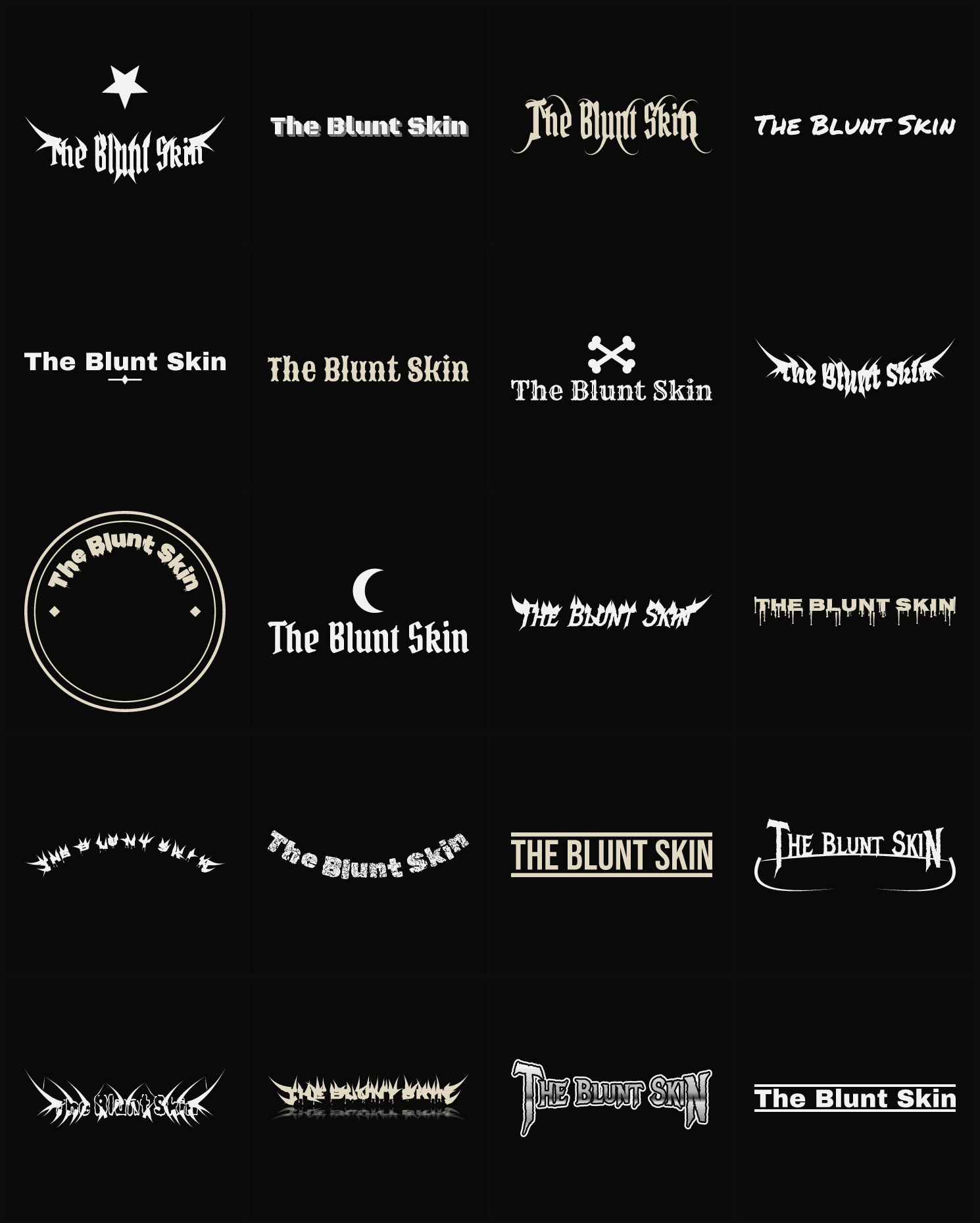 Twenty The Blunt Skin band logo ideas — different faces, treatments and spike settings