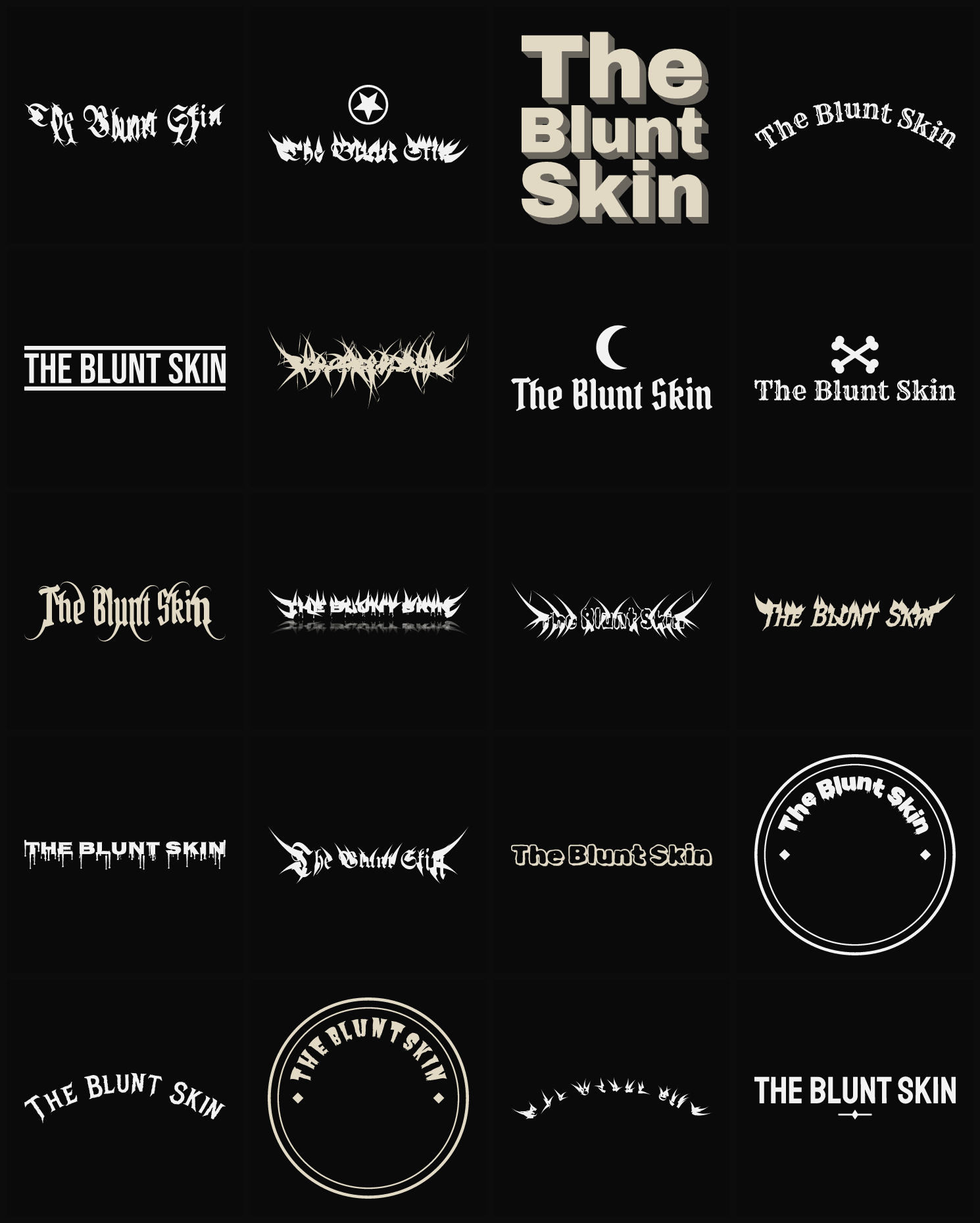 Twenty The Blunt Skin band logo ideas — different faces, treatments and spike settings
