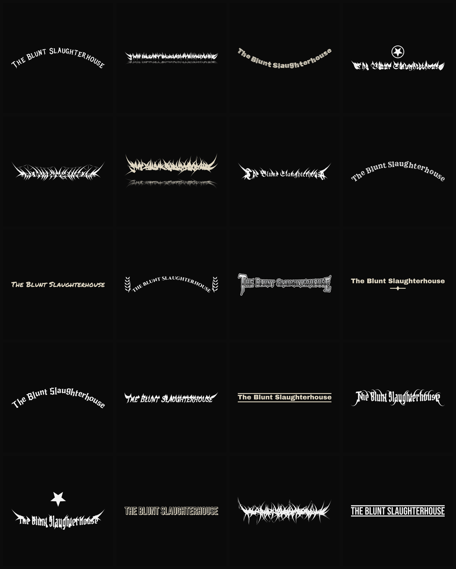 Twenty The Blunt Slaughterhouse band logo ideas — different faces, treatments and spike settings
