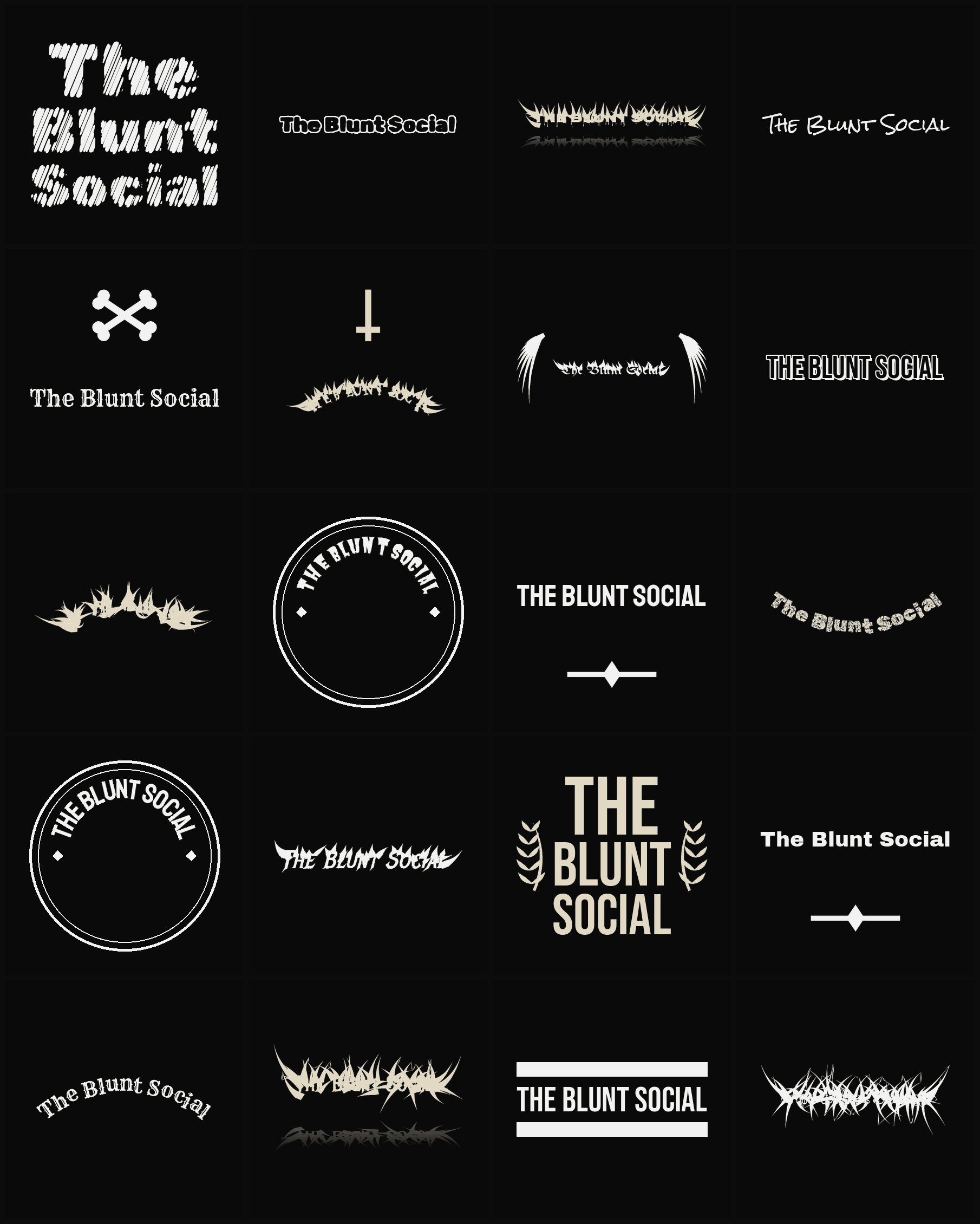 Twenty The Blunt Social band logo ideas — different faces, treatments and spike settings