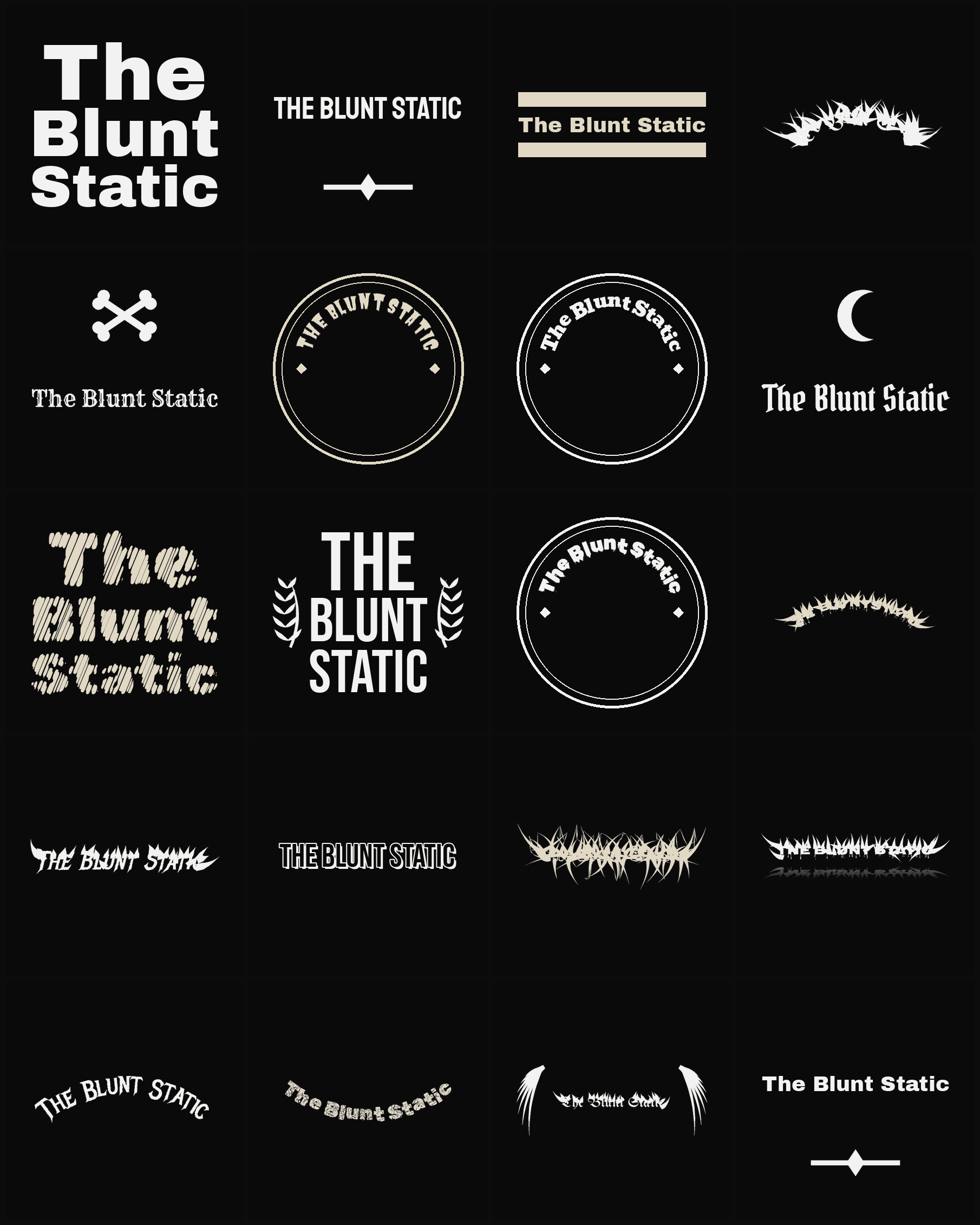 Twenty The Blunt Static band logo ideas — different faces, treatments and spike settings