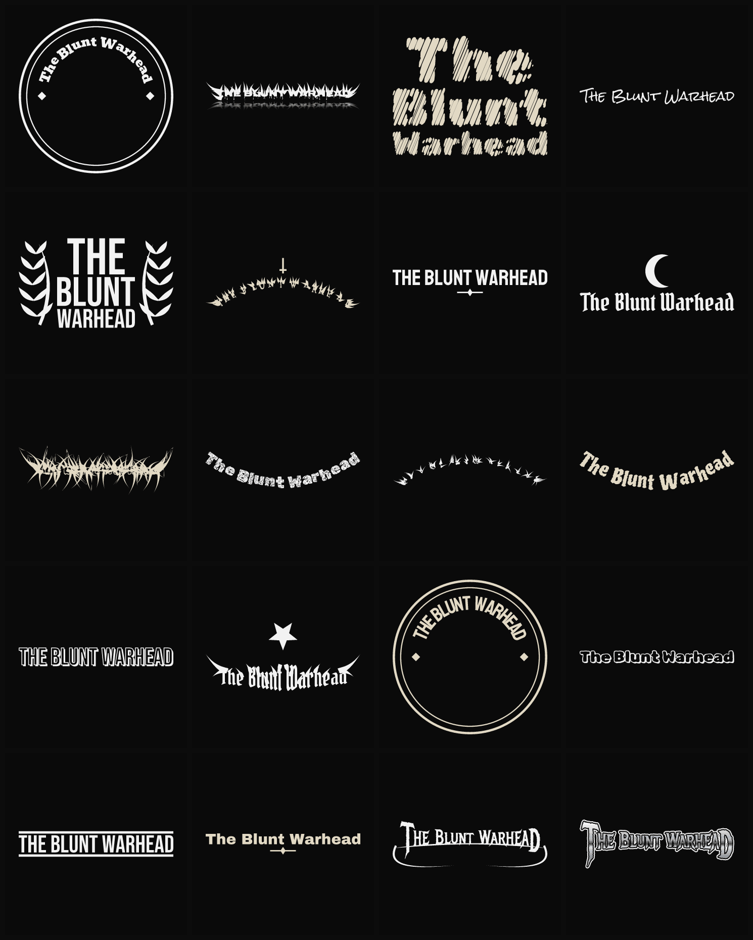 Twenty The Blunt Warhead band logo ideas — different faces, treatments and spike settings