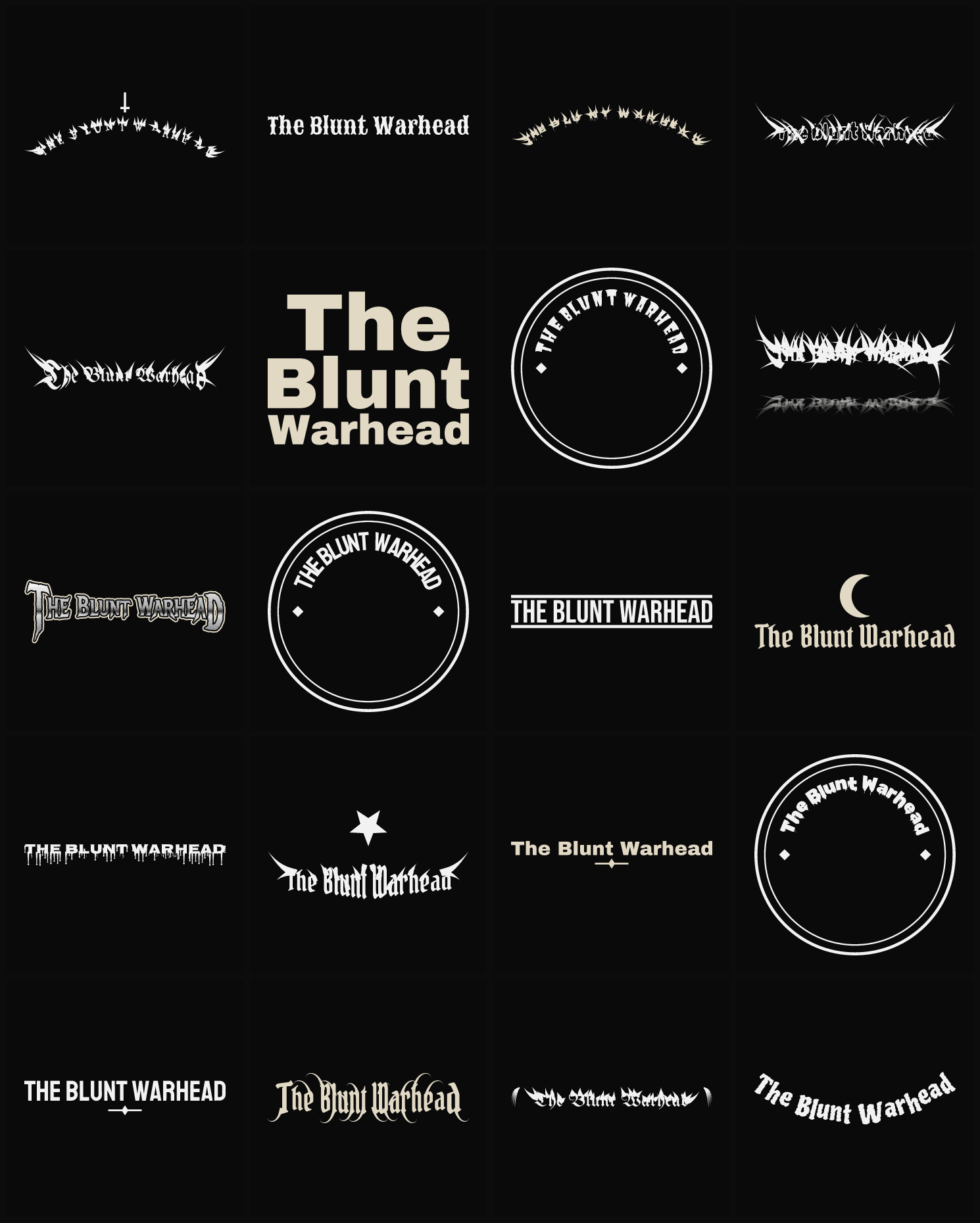 Twenty The Blunt Warhead band logo ideas — different faces, treatments and spike settings
