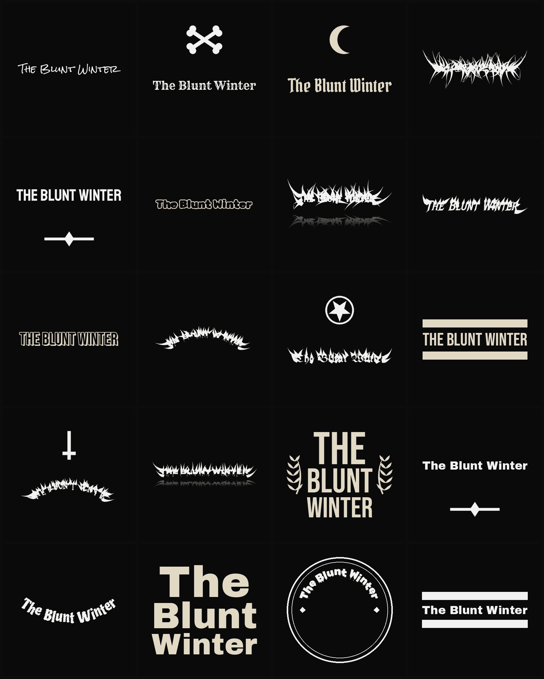 Twenty The Blunt Winter band logo ideas — different faces, treatments and spike settings