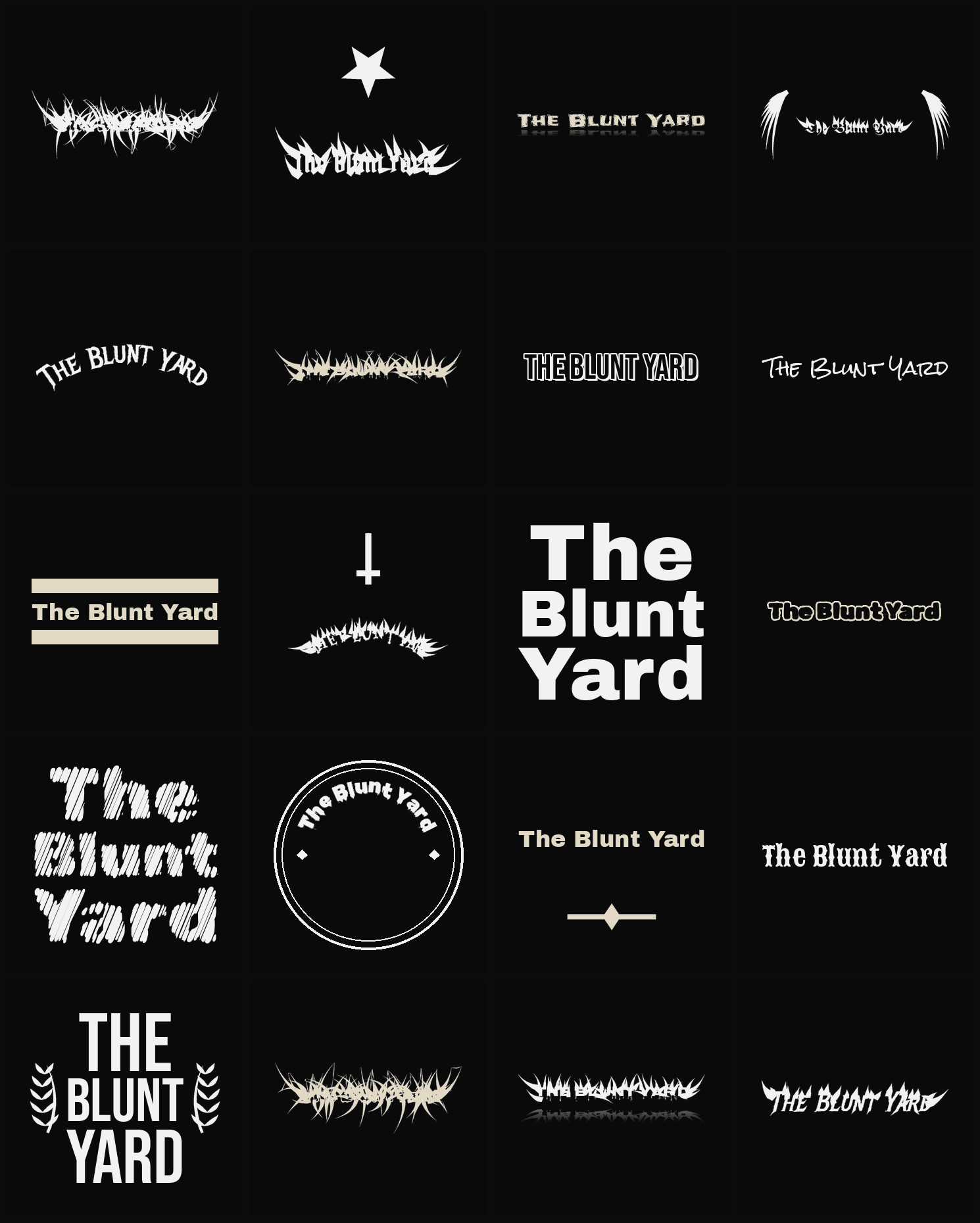 Twenty The Blunt Yard band logo ideas — different faces, treatments and spike settings