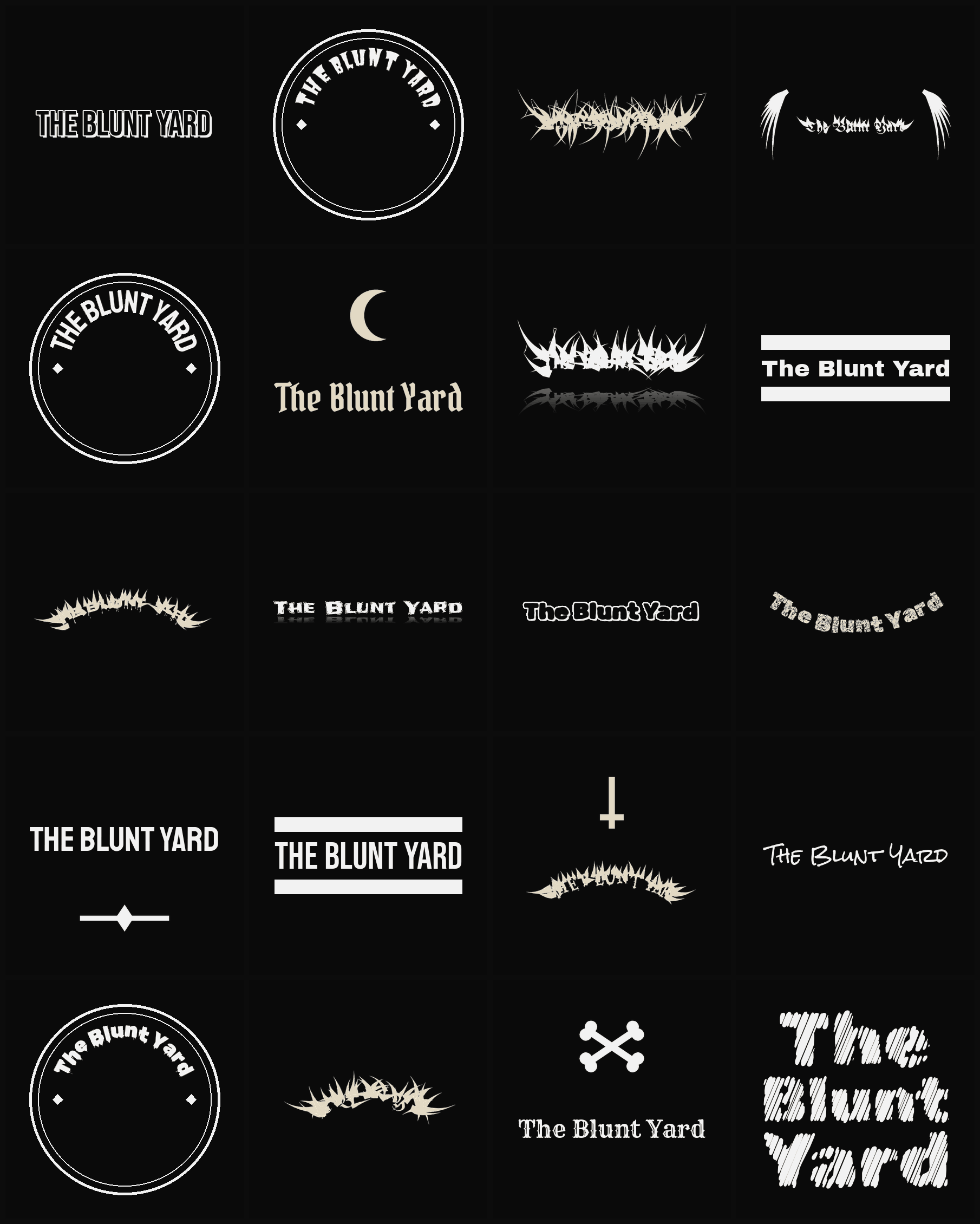 Twenty The Blunt Yard band logo ideas — different faces, treatments and spike settings