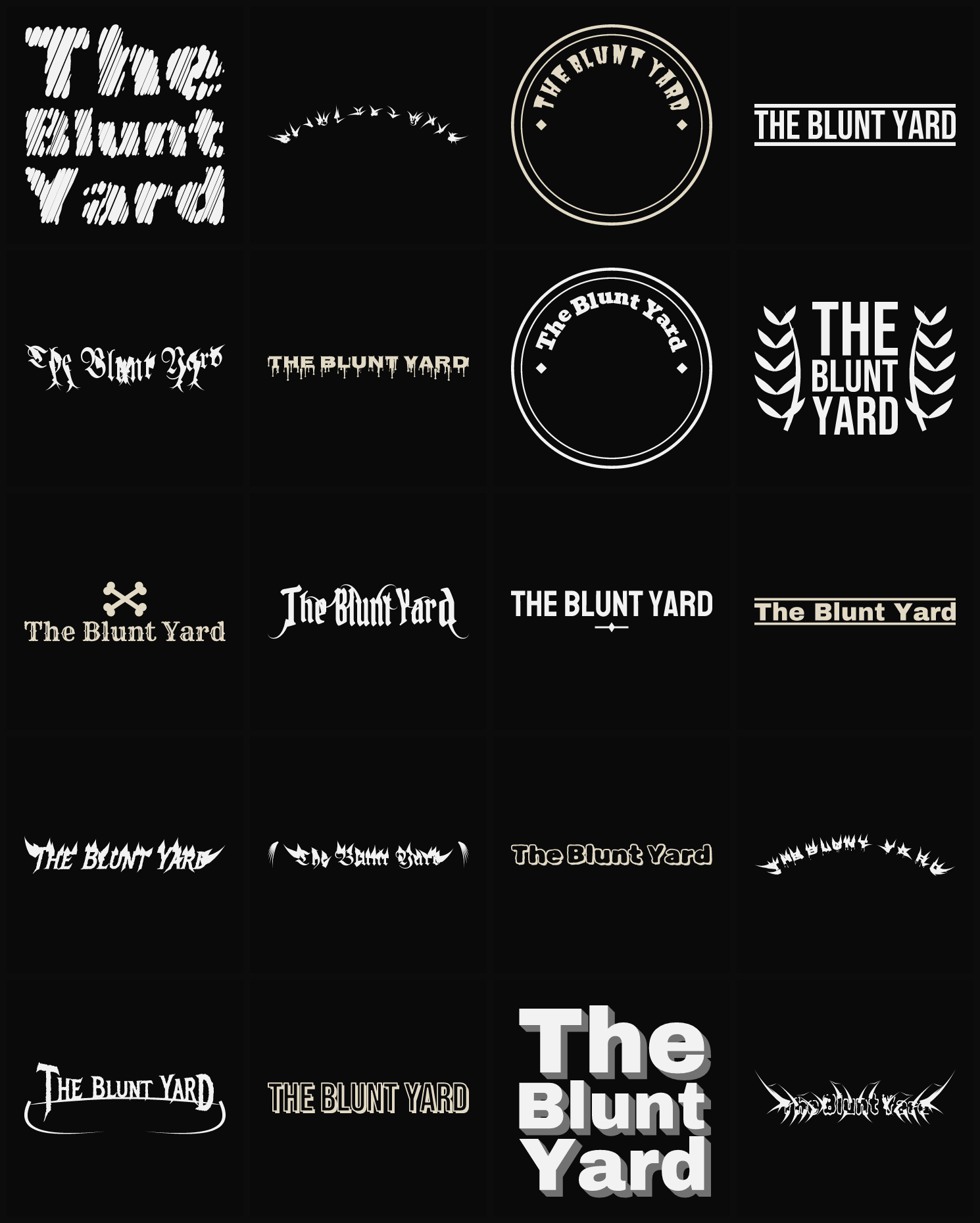 Twenty The Blunt Yard band logo ideas — different faces, treatments and spike settings