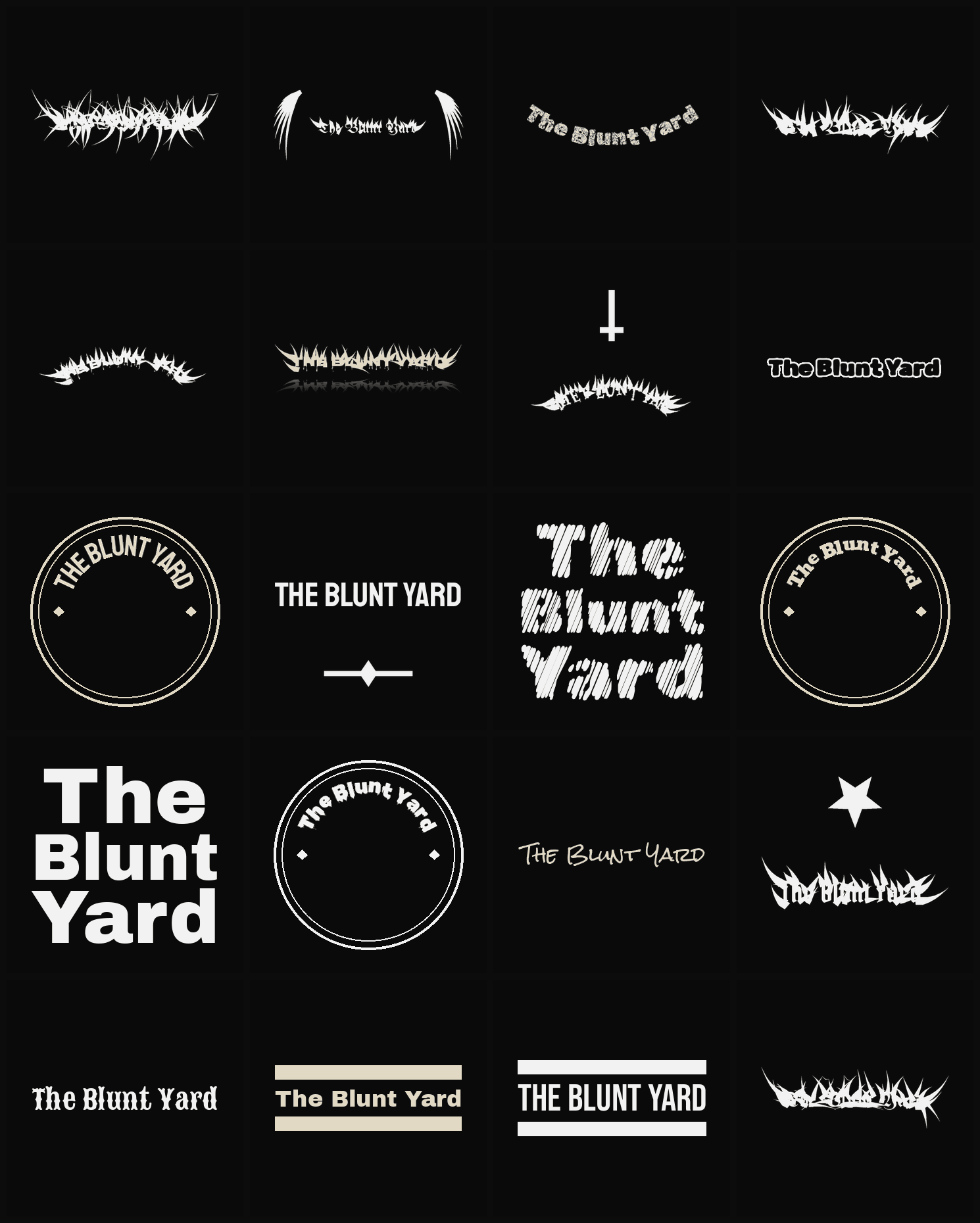 Twenty The Blunt Yard band logo ideas — different faces, treatments and spike settings