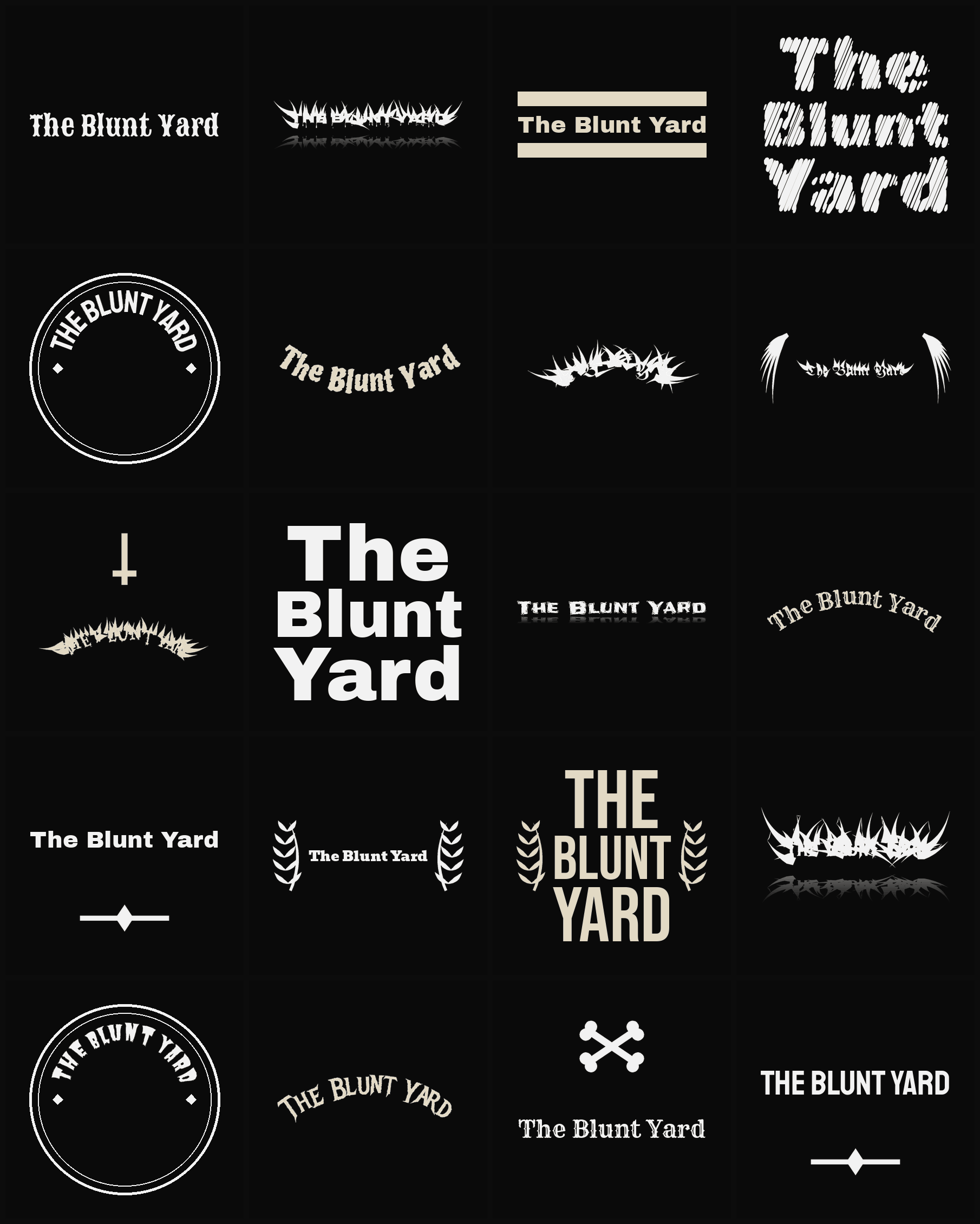 Twenty The Blunt Yard band logo ideas — different faces, treatments and spike settings