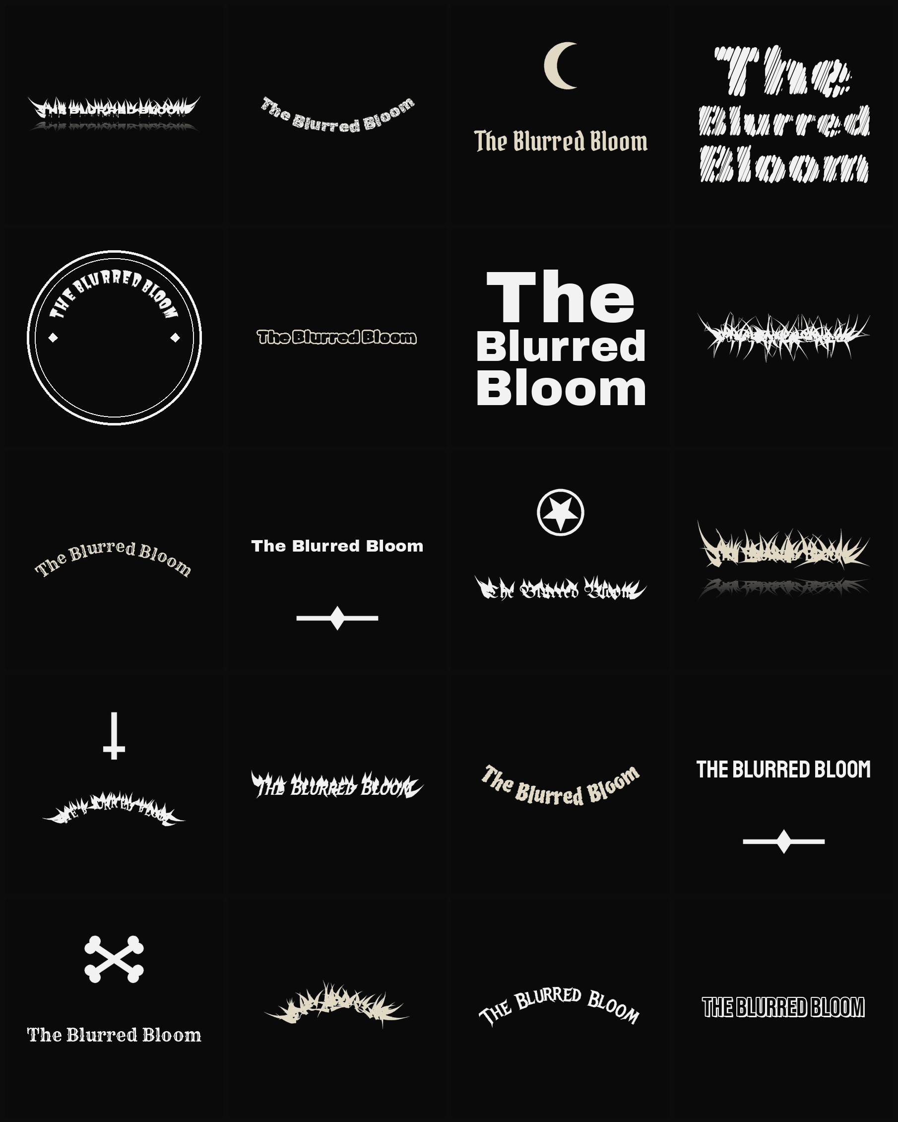 Twenty The Blurred Bloom band logo ideas — different faces, treatments and spike settings