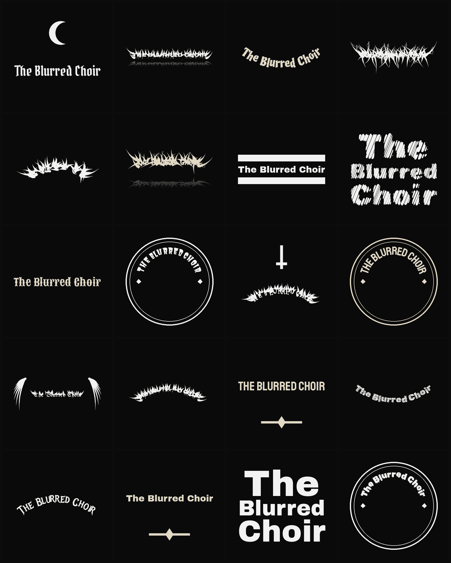 Twenty The Blurred Choir band logo ideas — different faces, treatments and spike settings