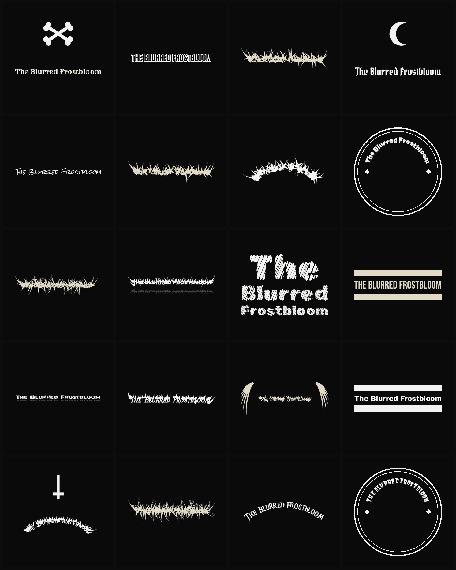 Twenty The Blurred Frostbloom band logo ideas — different faces, treatments and spike settings