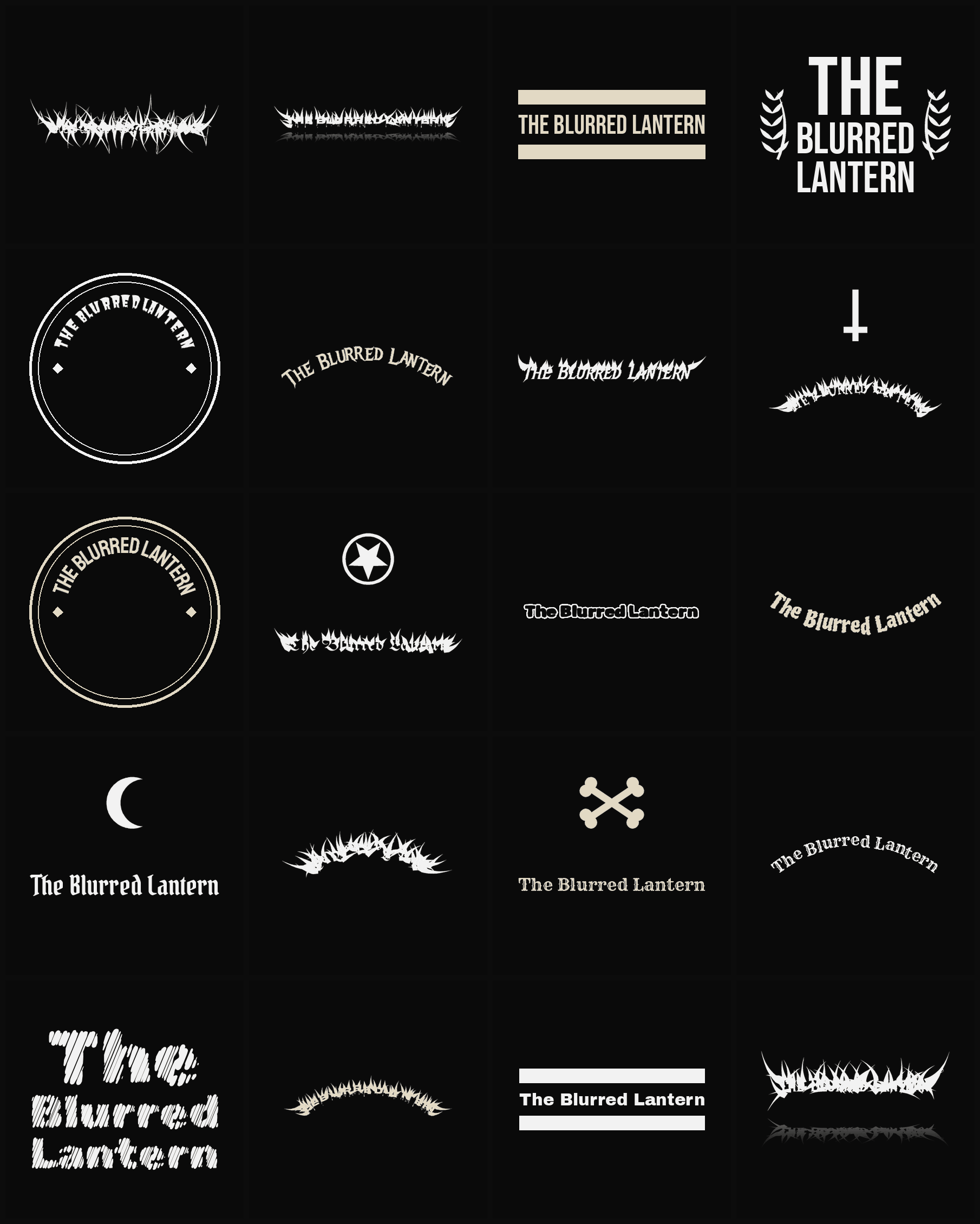 Twenty The Blurred Lantern band logo ideas — different faces, treatments and spike settings