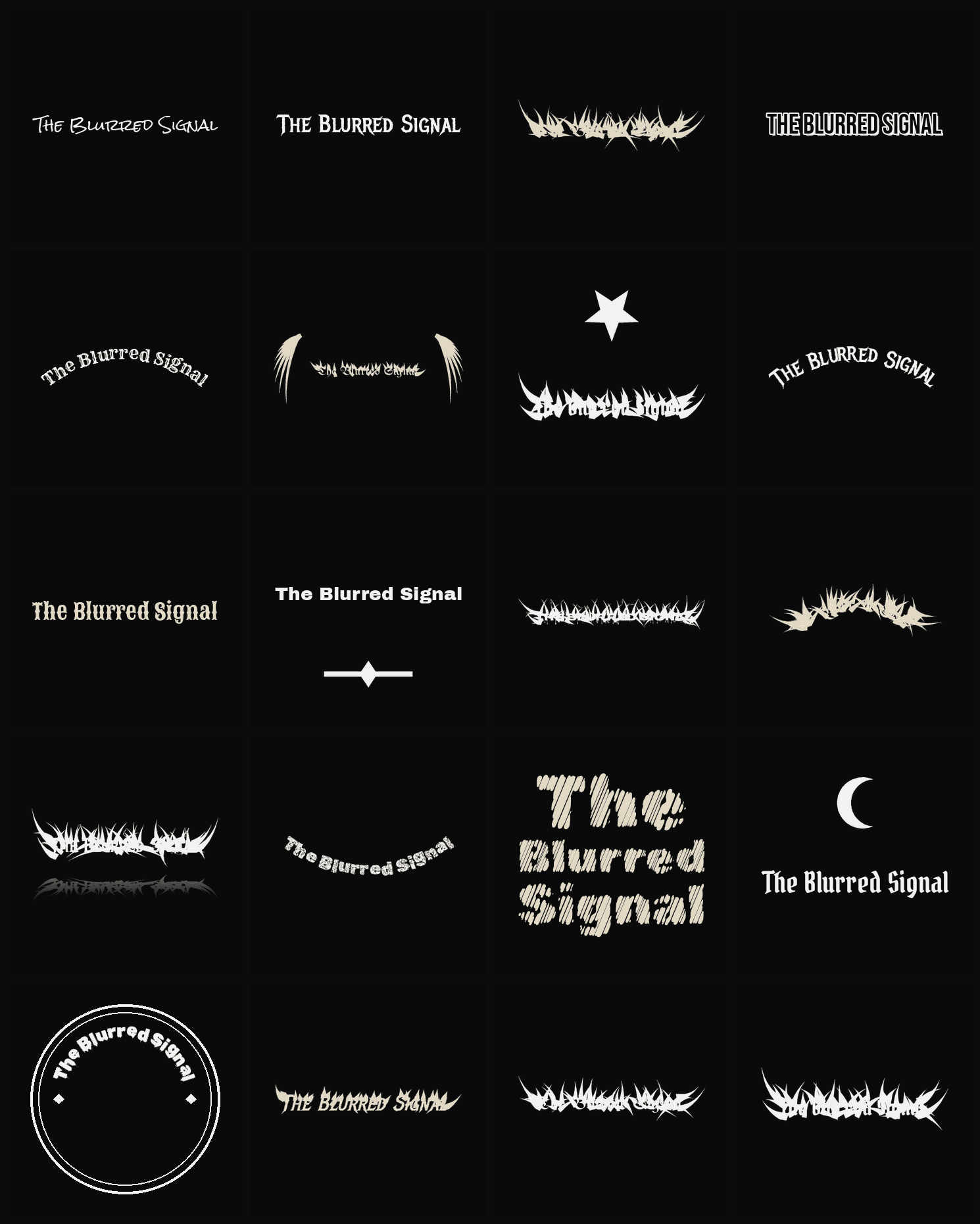 Twenty The Blurred Signal band logo ideas — different faces, treatments and spike settings