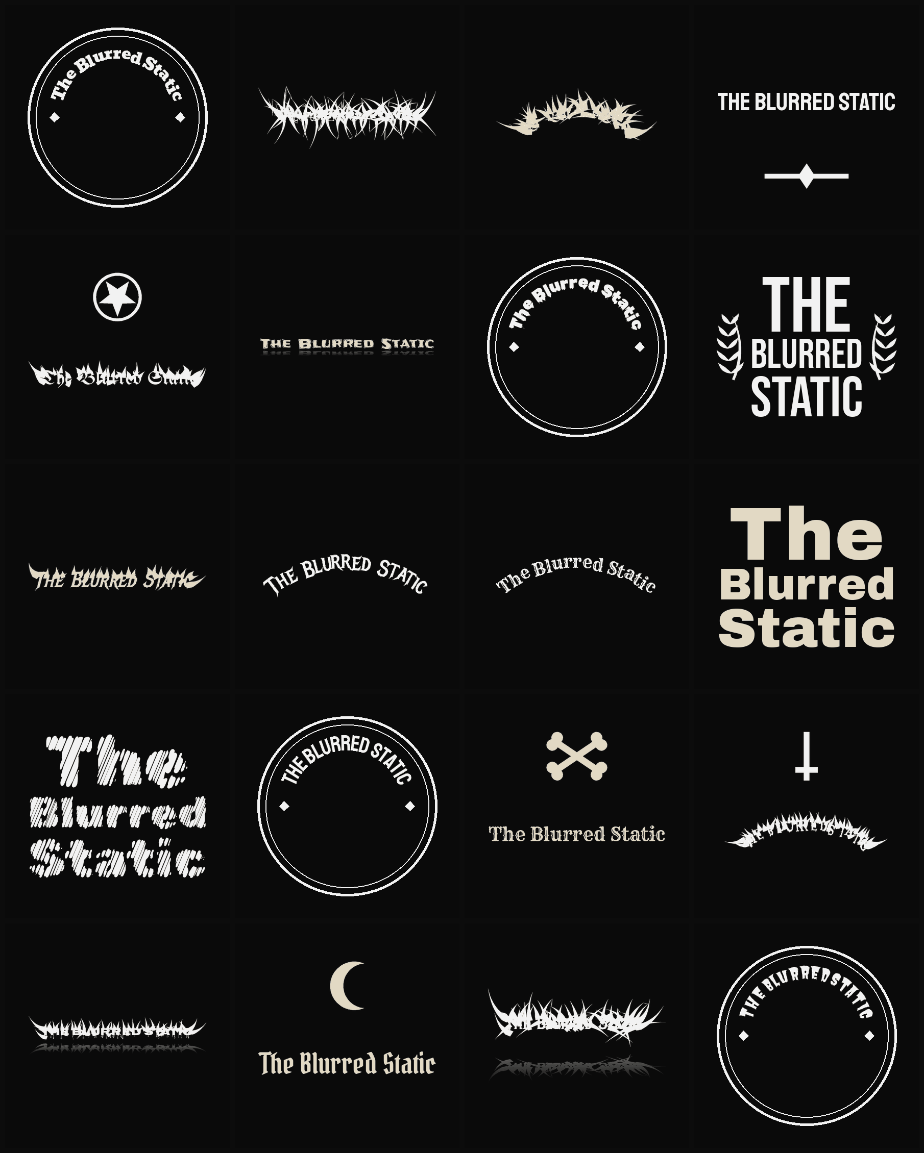 Twenty The Blurred Static band logo ideas — different faces, treatments and spike settings