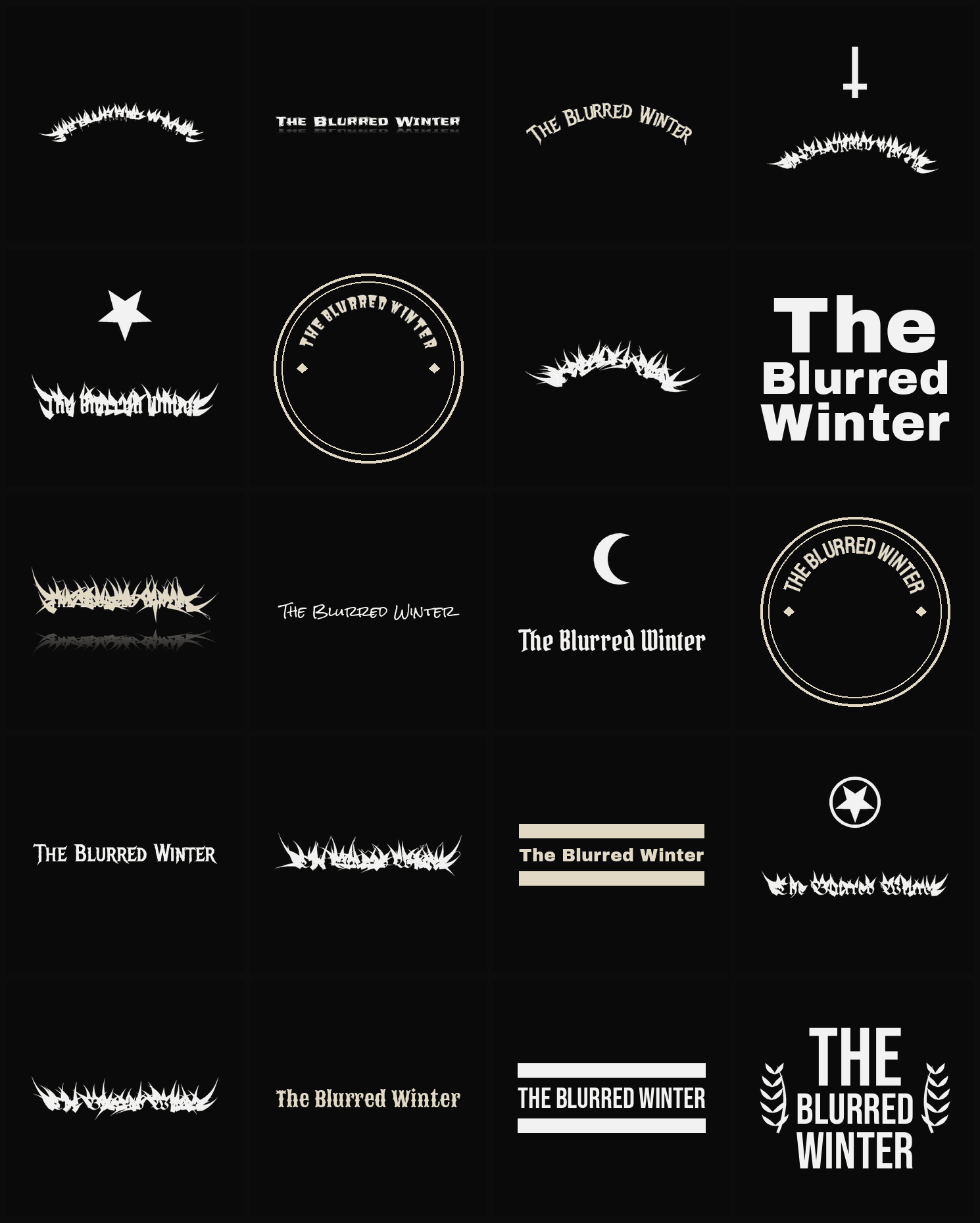 Twenty The Blurred Winter band logo ideas — different faces, treatments and spike settings