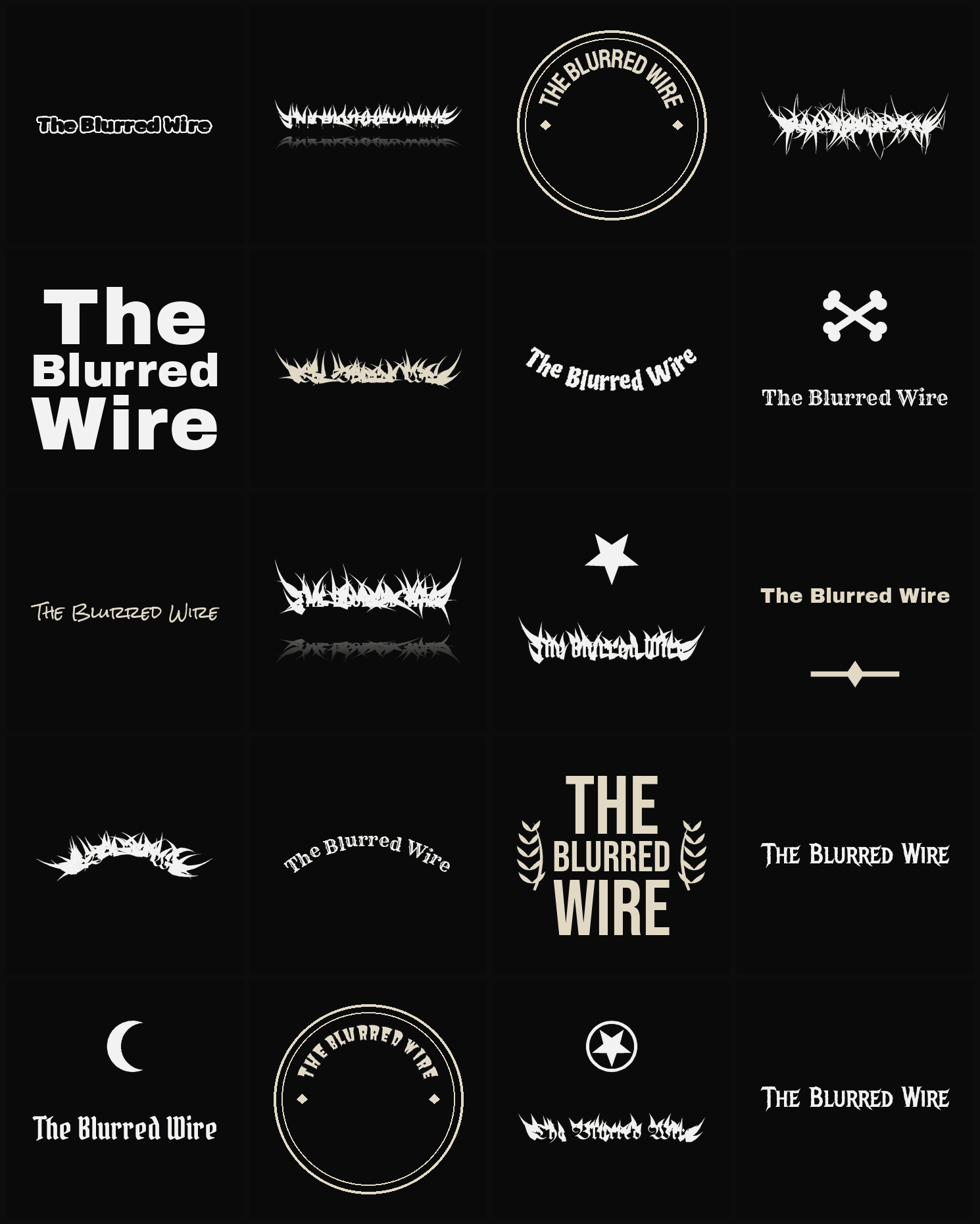Twenty The Blurred Wire band logo ideas — different faces, treatments and spike settings