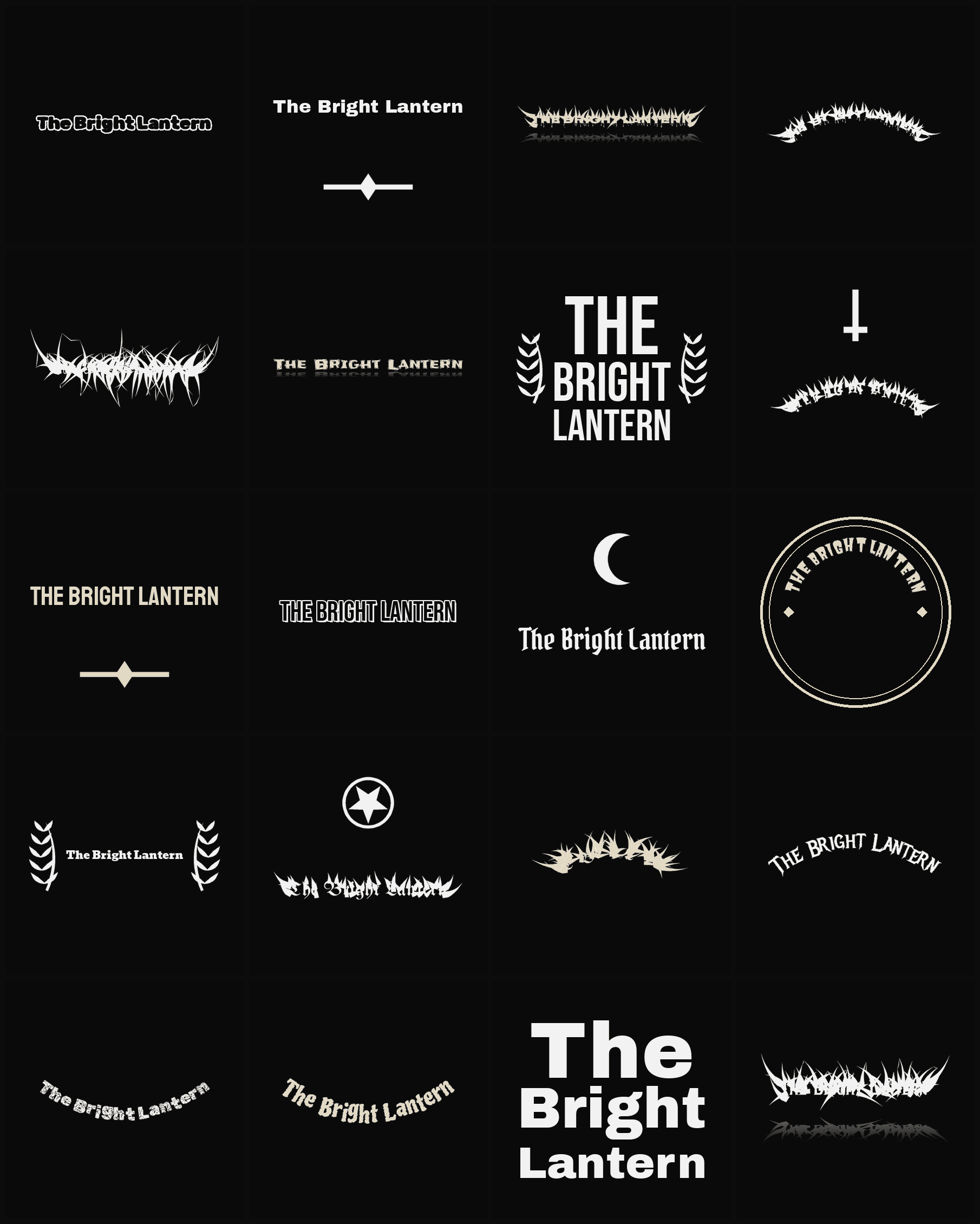 Twenty The Bright Lantern band logo ideas — different faces, treatments and spike settings