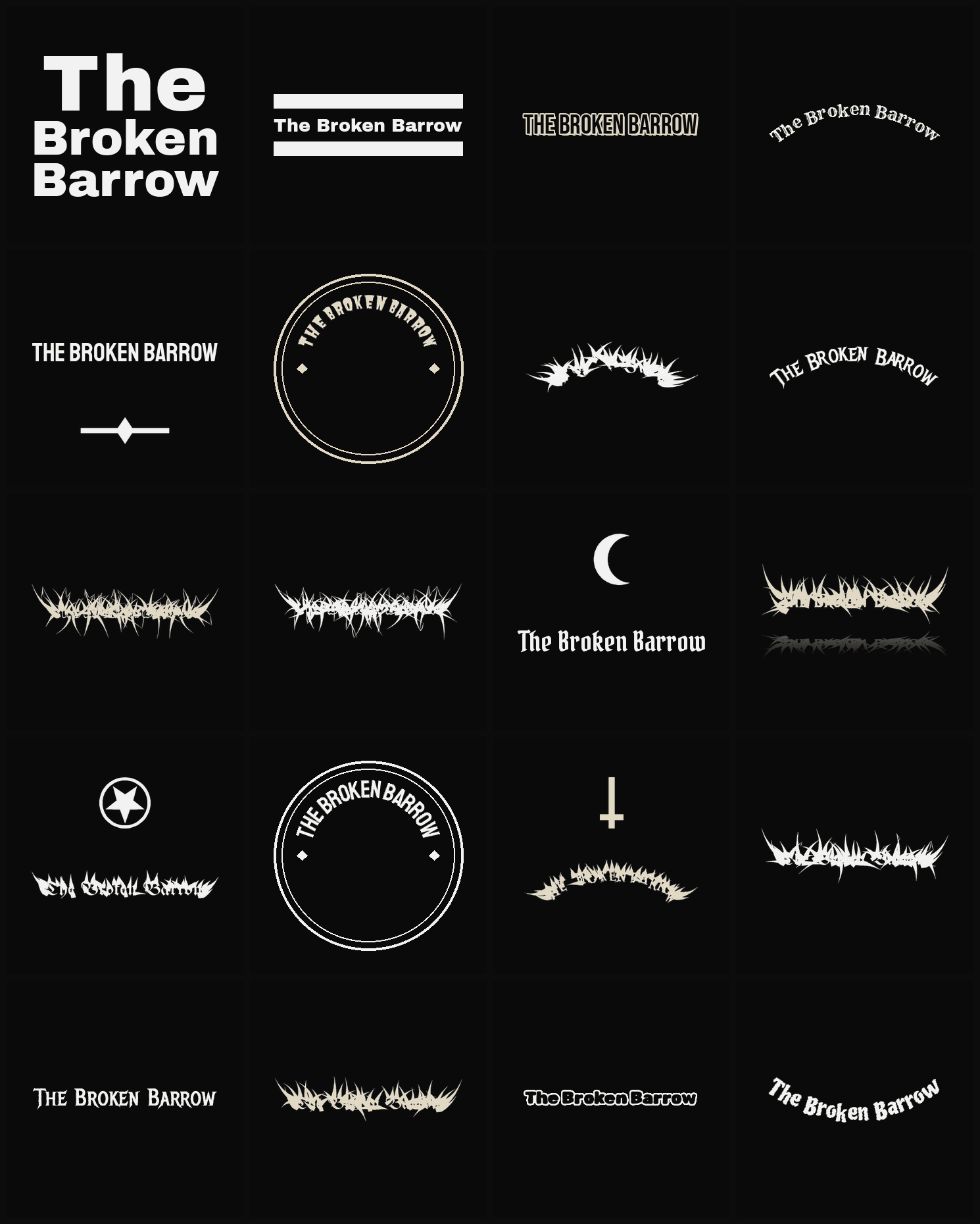 Twenty The Broken Barrow band logo ideas — different faces, treatments and spike settings