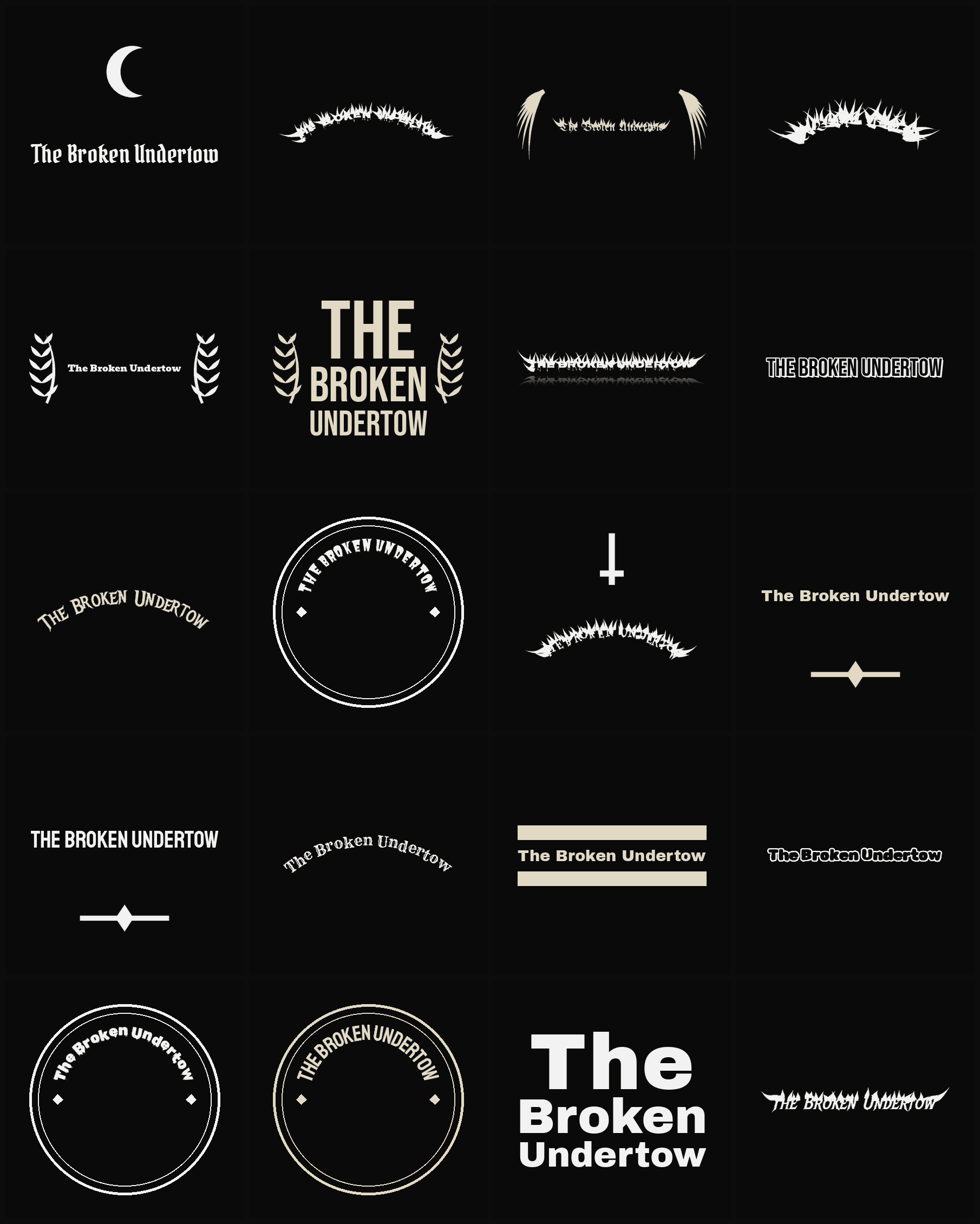 Twenty The Broken Undertow band logo ideas — different faces, treatments and spike settings