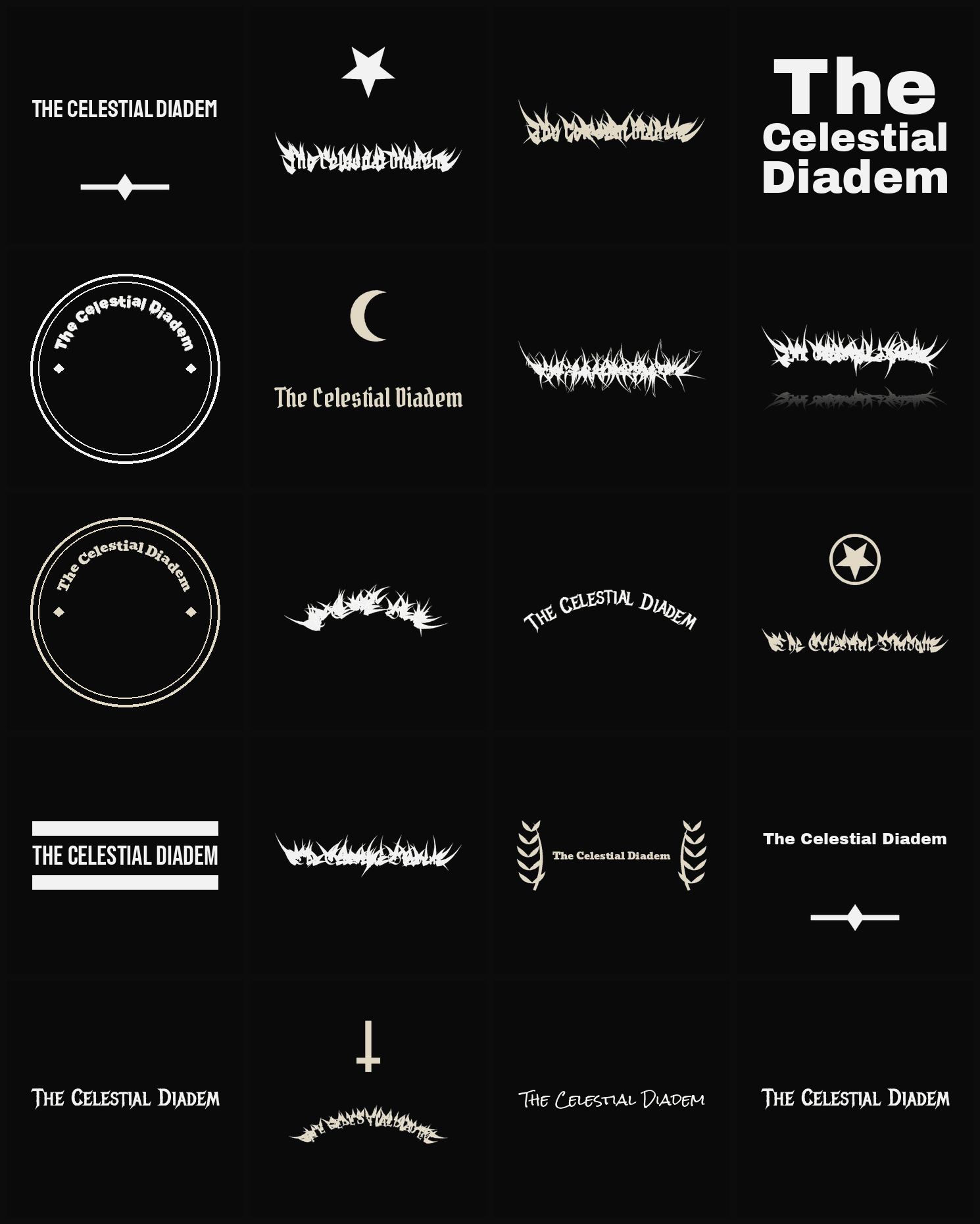 Twenty The Celestial Diadem band logo ideas — different faces, treatments and spike settings