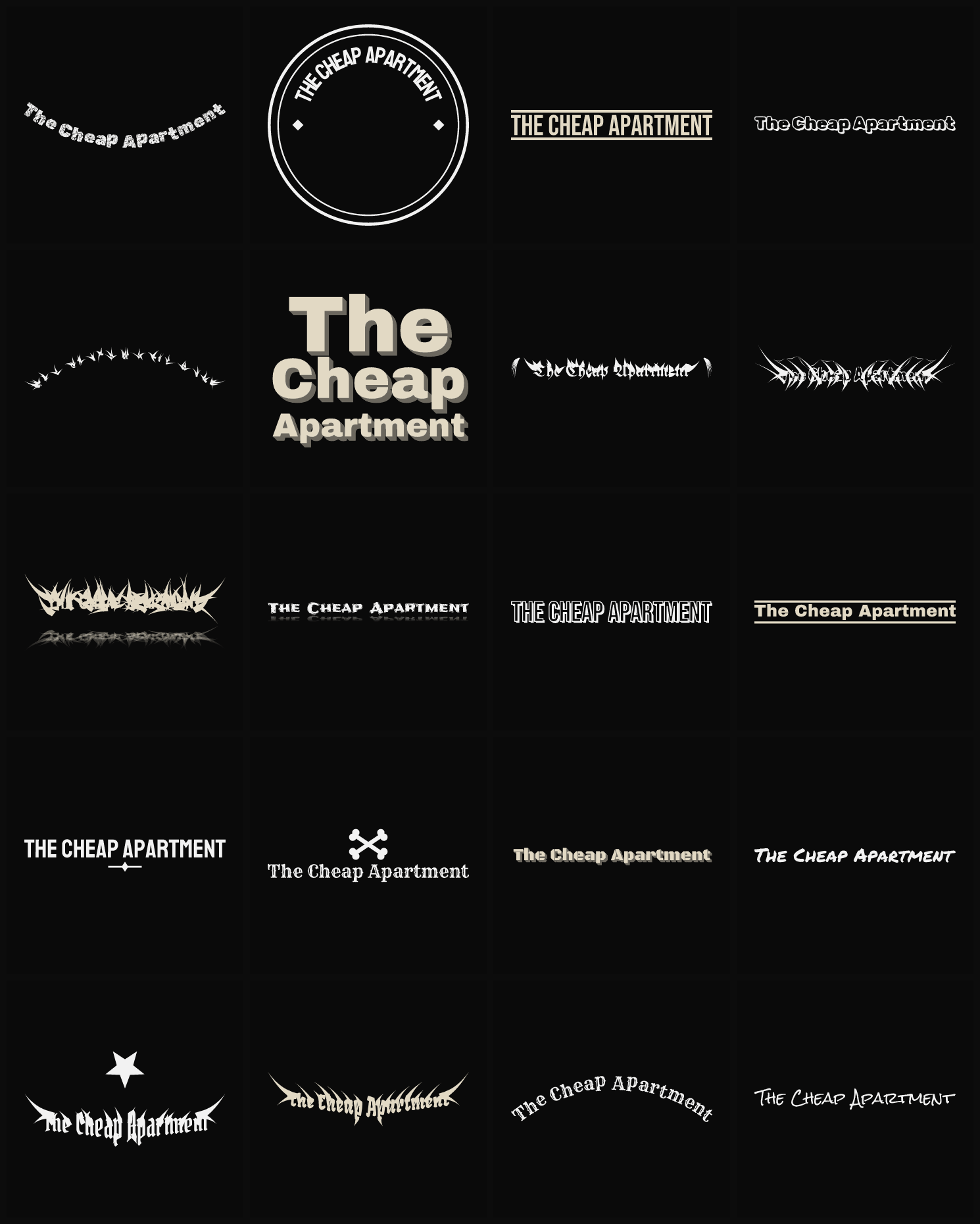 Twenty The Cheap Apartment band logo ideas — different faces, treatments and spike settings