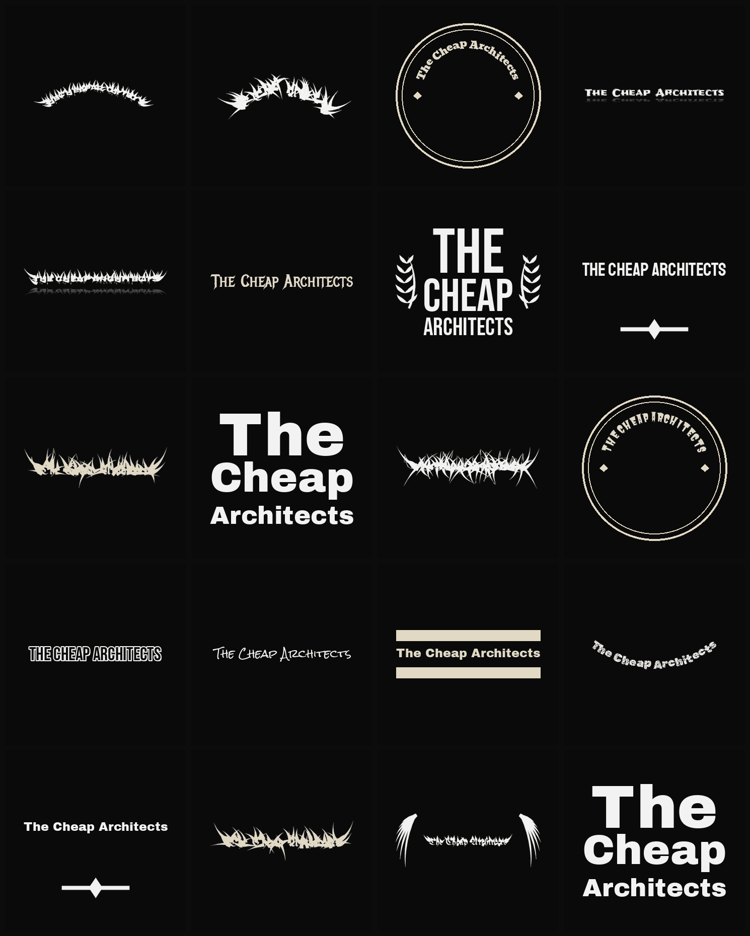 Twenty The Cheap Architects band logo ideas — different faces, treatments and spike settings