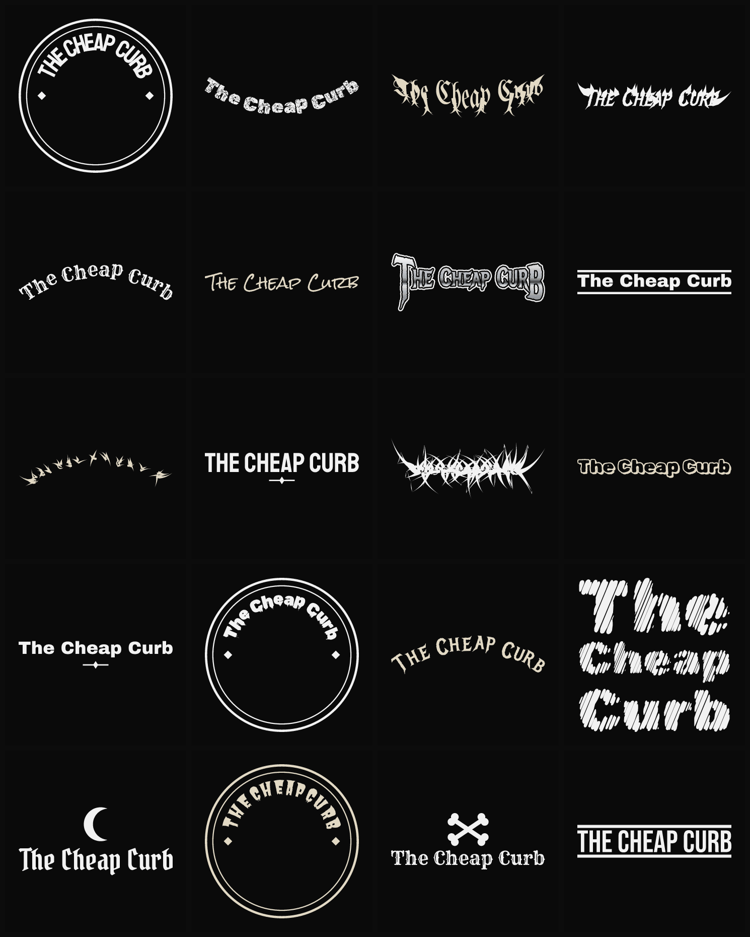 Twenty The Cheap Curb band logo ideas — different faces, treatments and spike settings