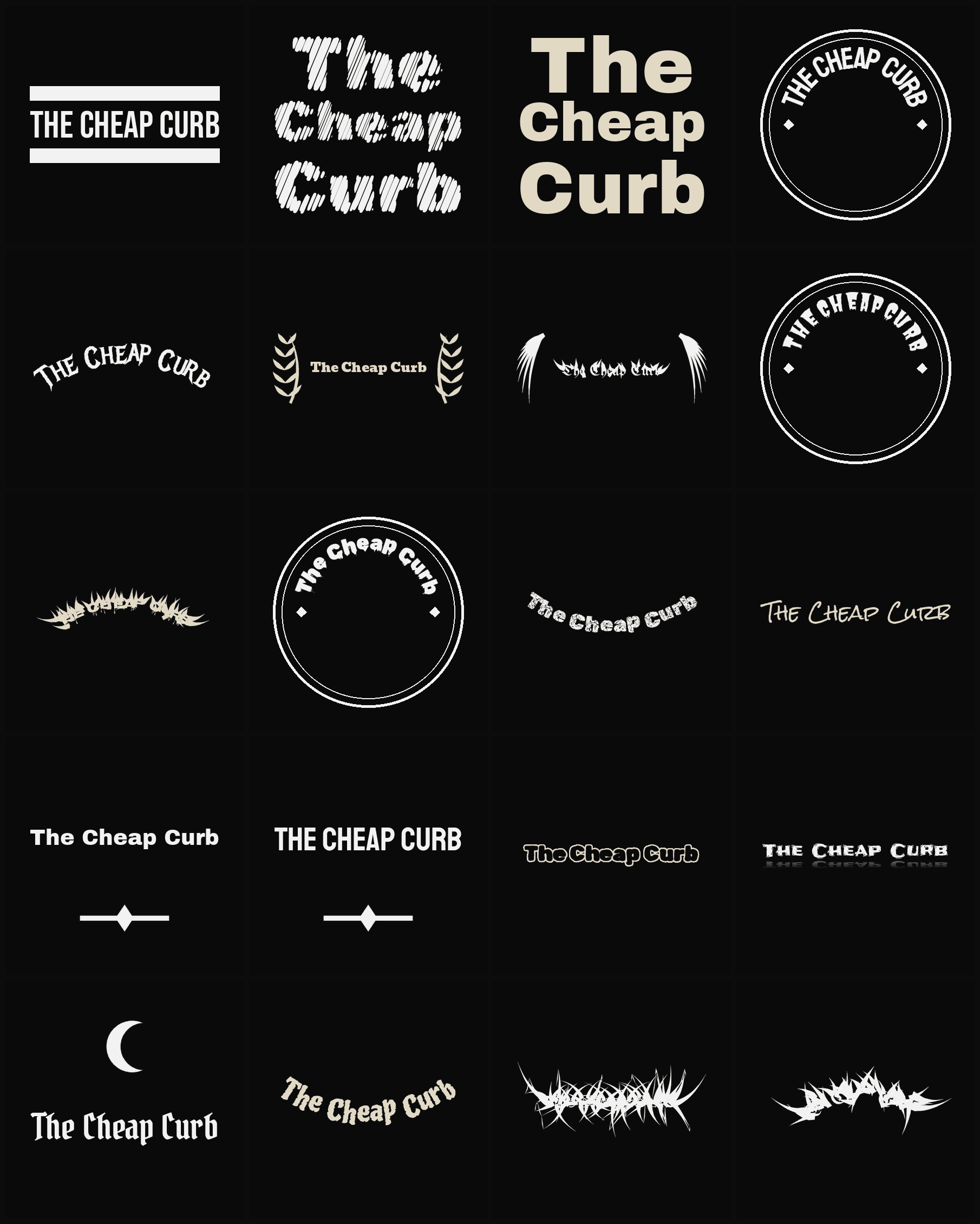Twenty The Cheap Curb band logo ideas — different faces, treatments and spike settings