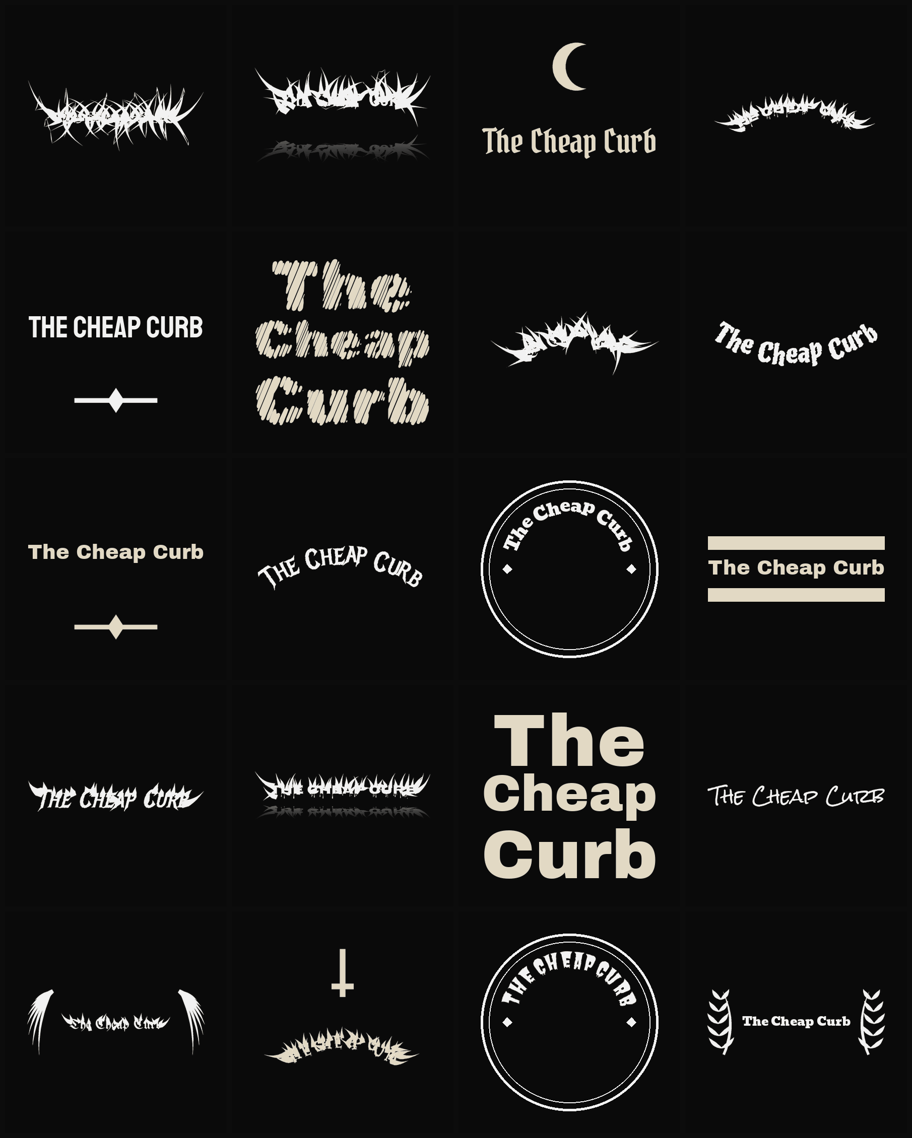 Twenty The Cheap Curb band logo ideas — different faces, treatments and spike settings